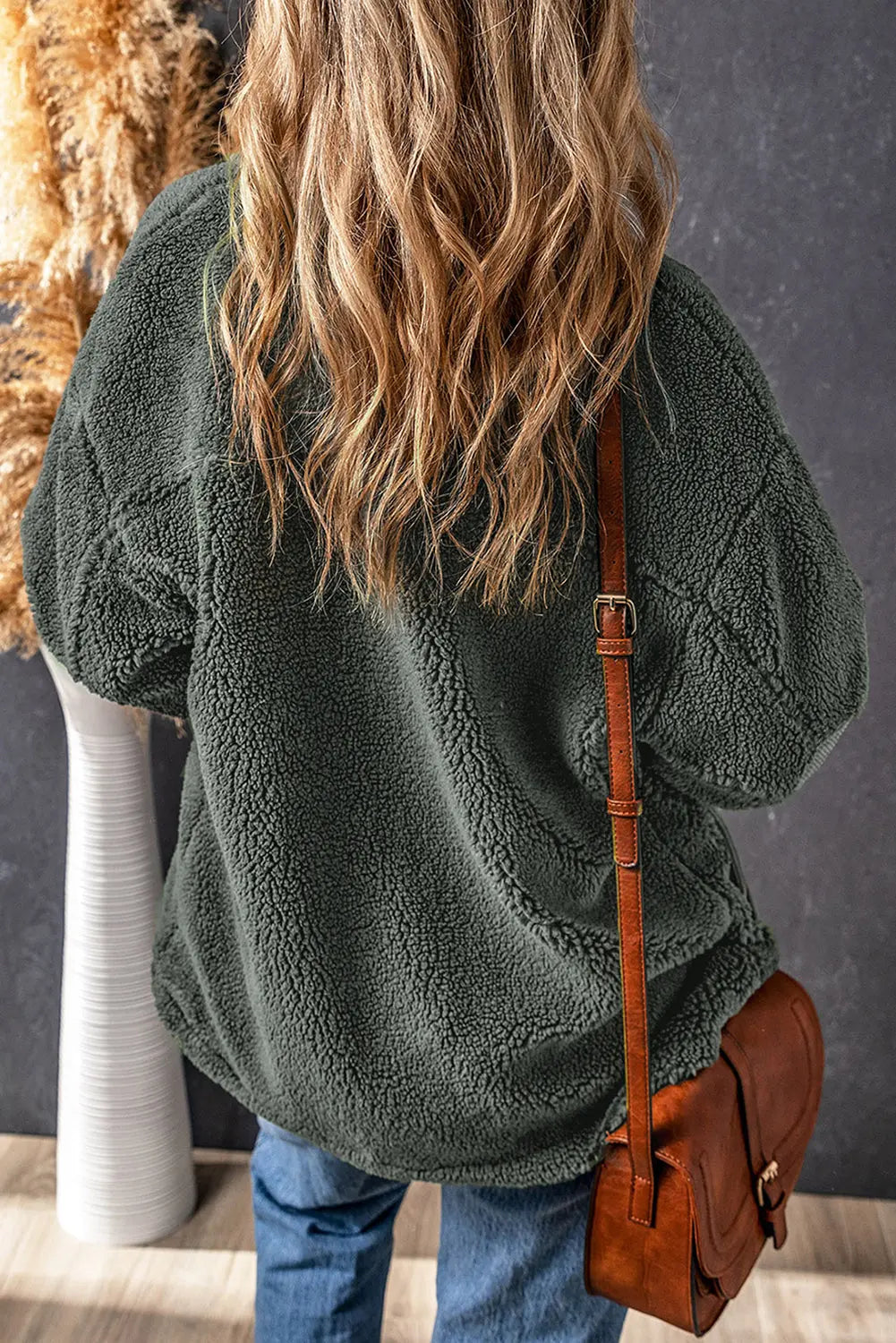 Grey Corduroy Trim Elbow Patch Sherpa Jacket - eAura