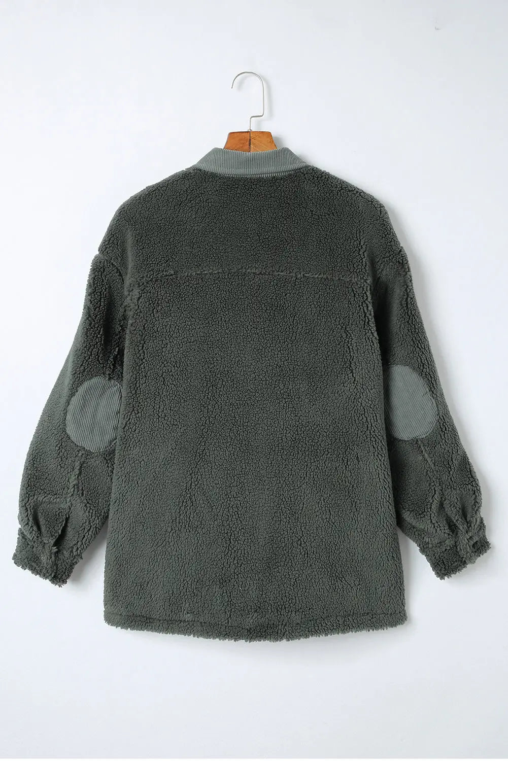 Grey Corduroy Trim Elbow Patch Sherpa Jacket - eAura