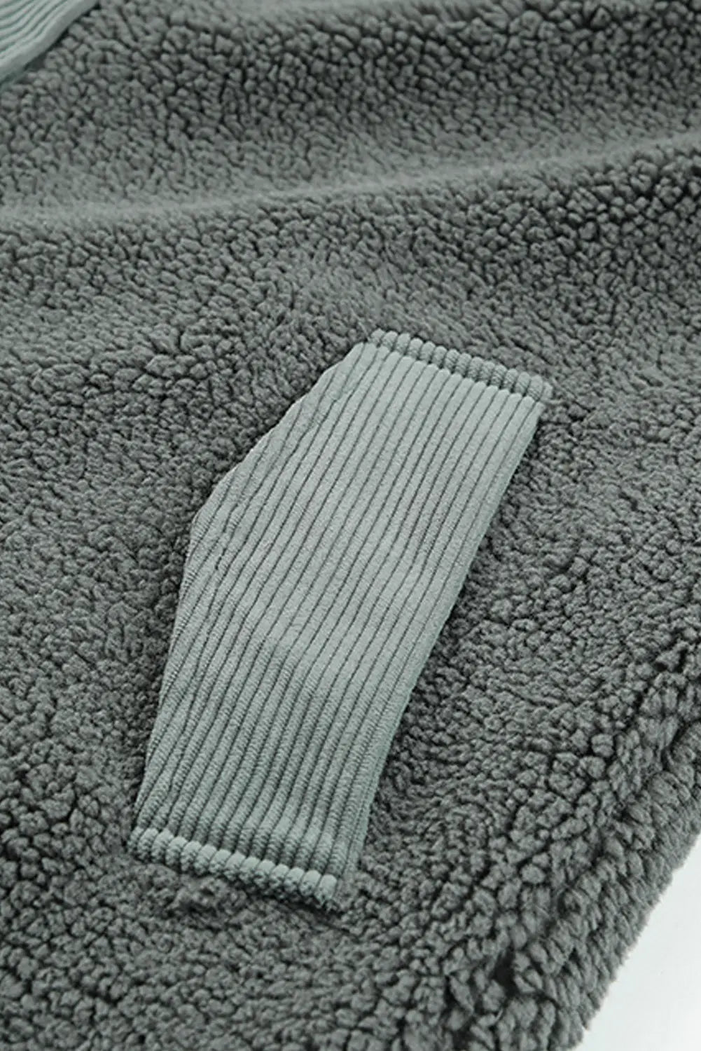 Grey Corduroy Trim Elbow Patch Sherpa Jacket - eAura