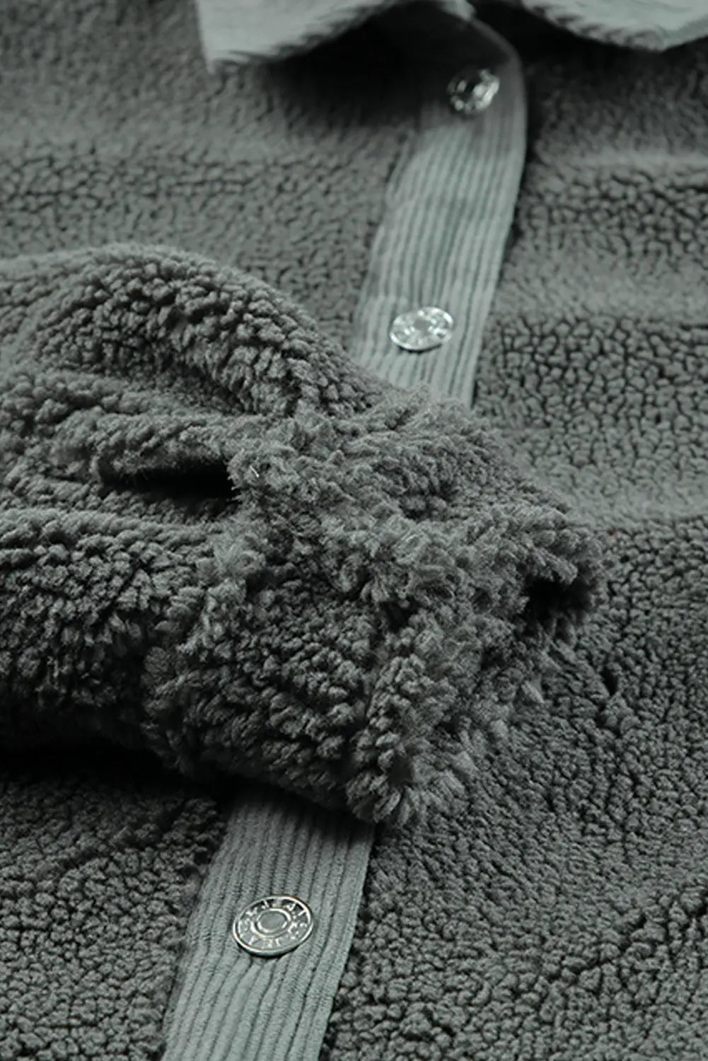 Grey Corduroy Trim Elbow Patch Sherpa Jacket - eAura