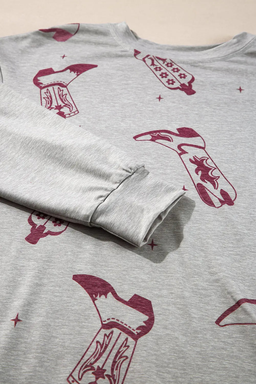 Grey Cowgirl Boots Printed Long Sleeve Top Trousers Lounge Set eAura
