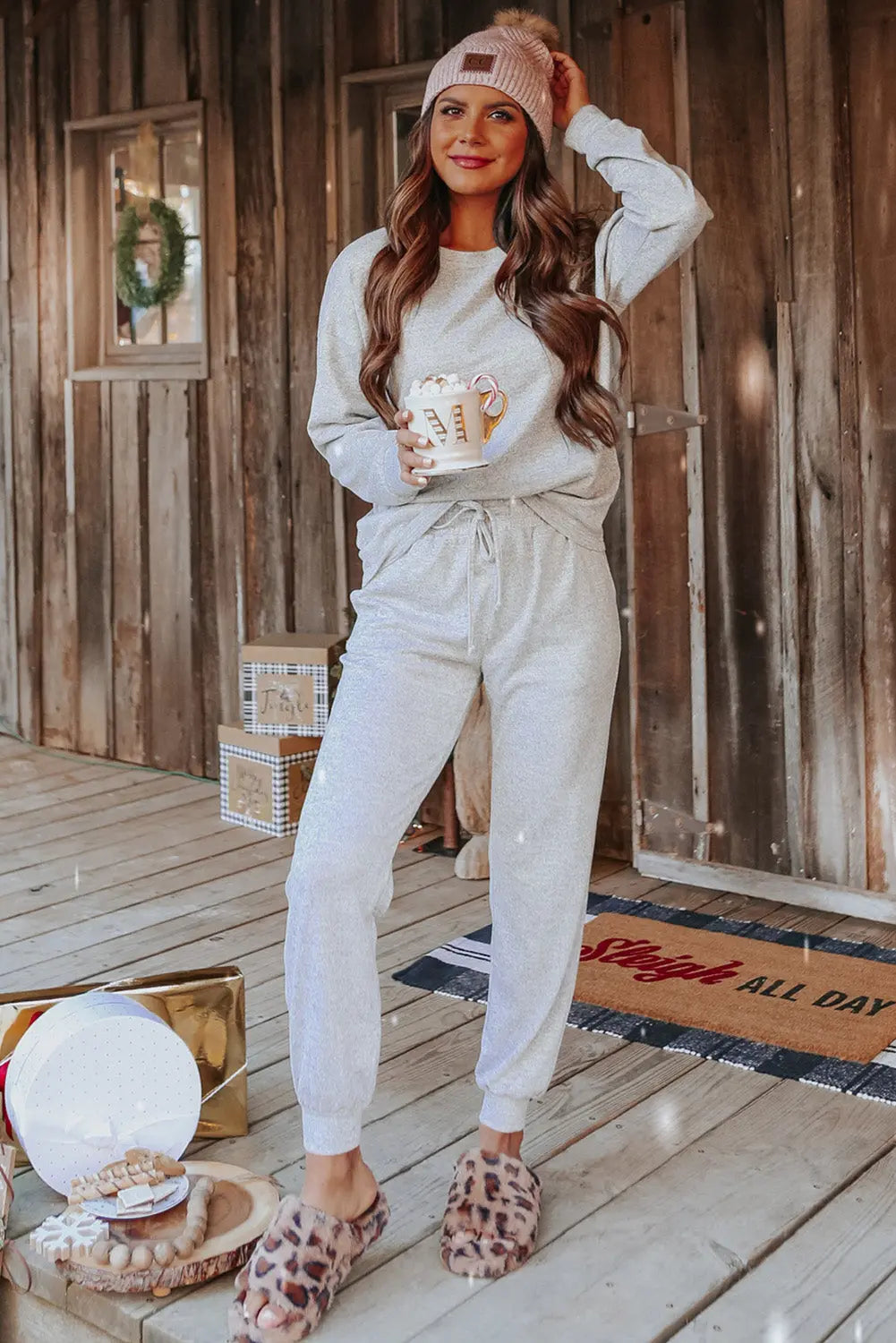 Grey Long Sleeve Pullover and Jogger Trousers Lounge Set eAura