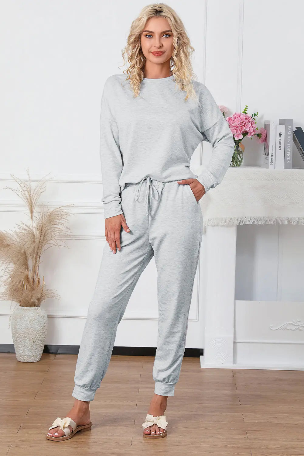 Grey Long Sleeve Pullover and Jogger Trousers Lounge Set eAura