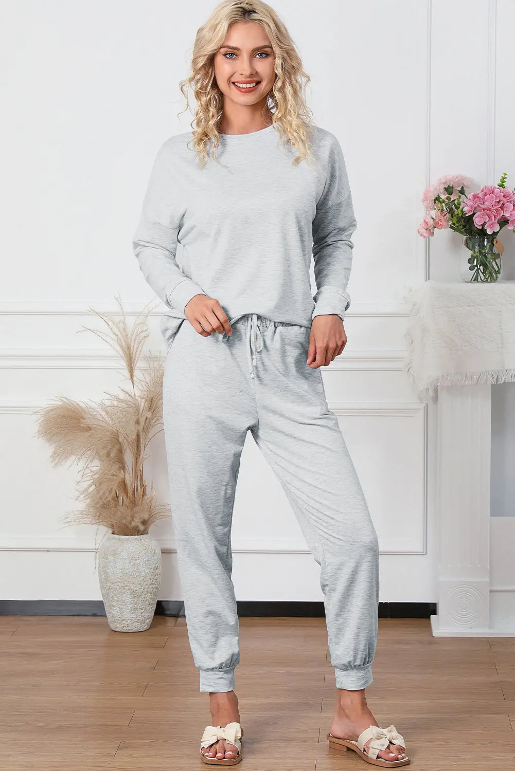Grey Long Sleeve Pullover and Jogger Trousers Lounge Set eAura