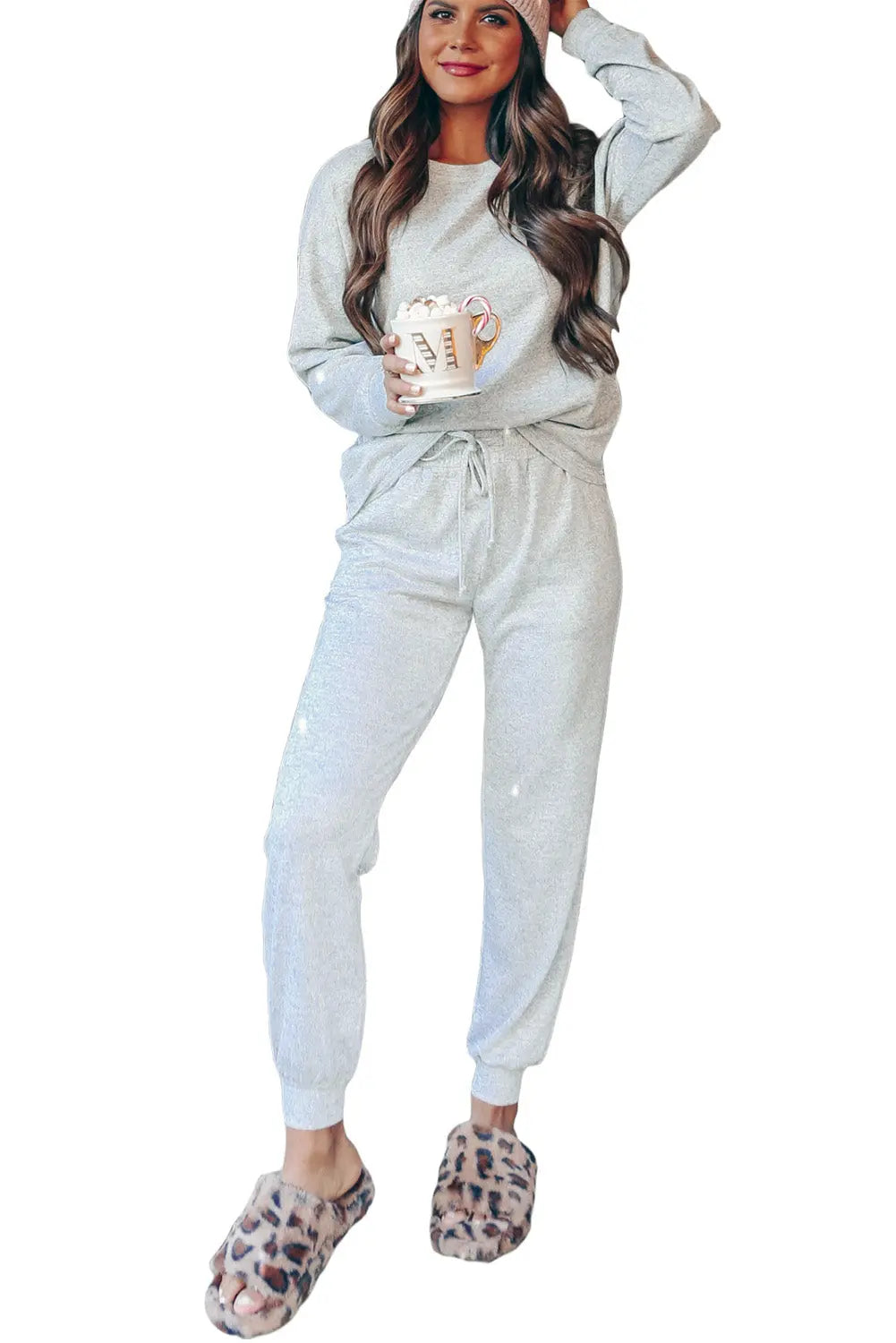 Grey Long Sleeve Pullover and Jogger Trousers Lounge Set eAura