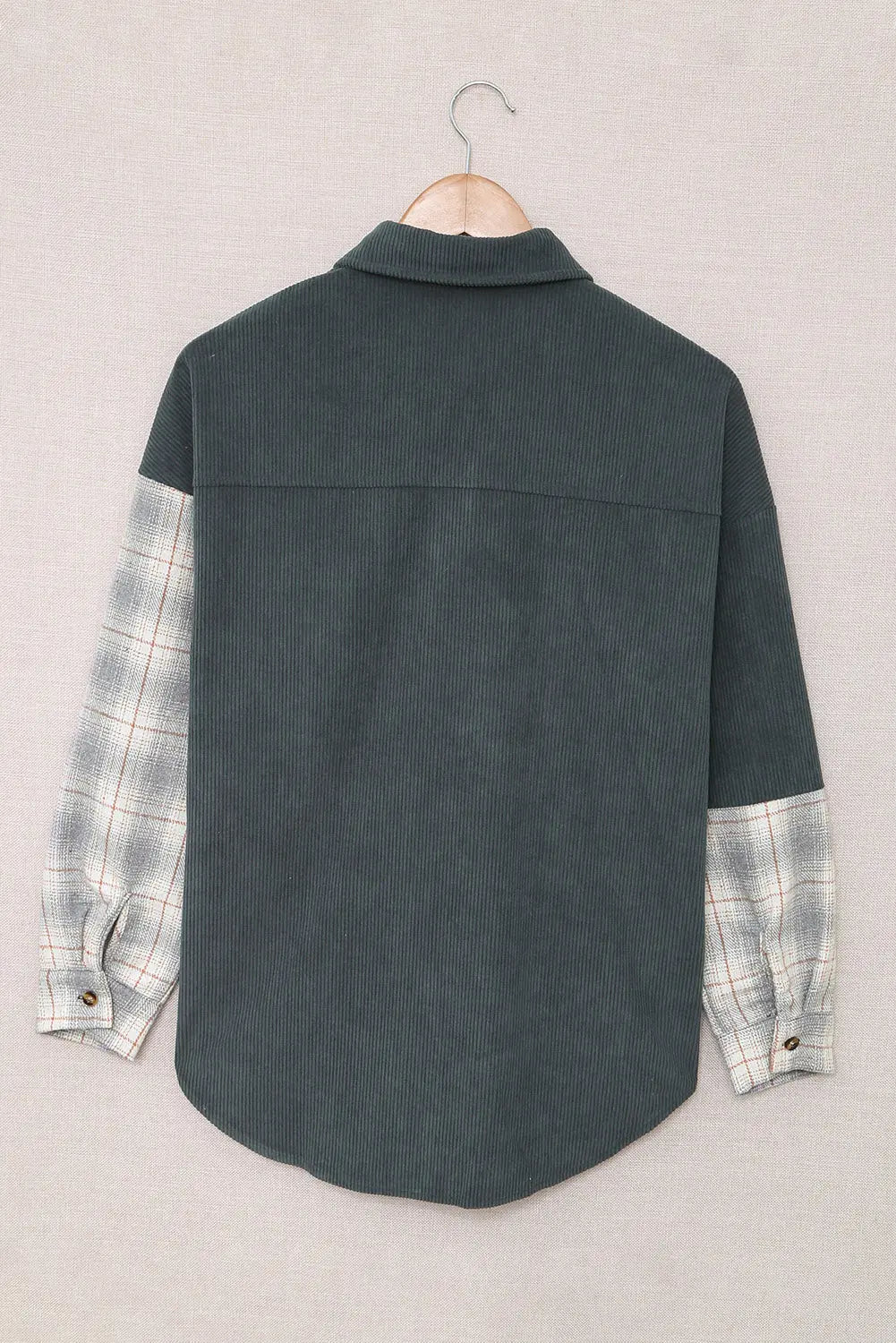 Grey Plaid Colour Block Button-up Oversize Corduroy Shacket eAura