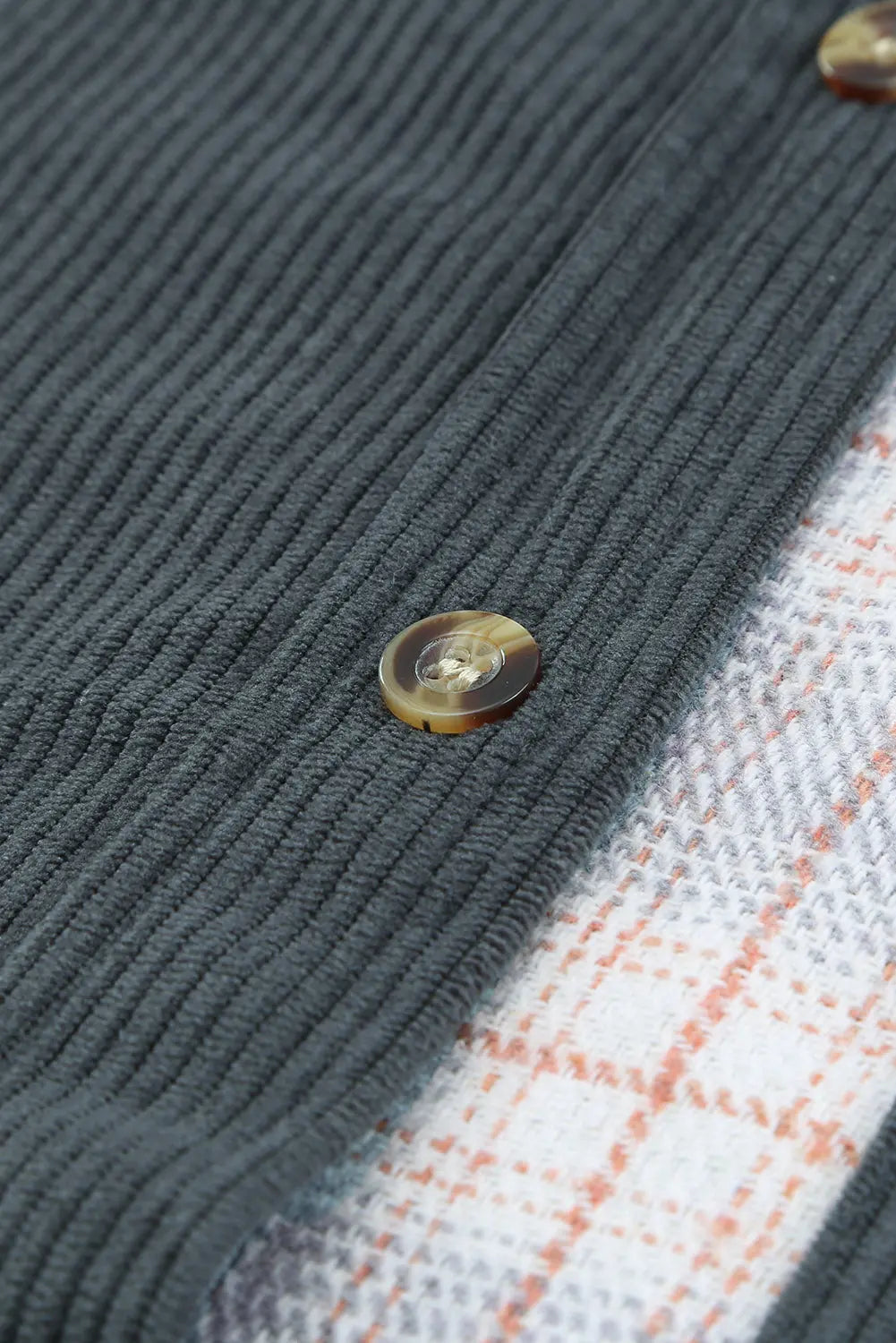 Grey Plaid Colour Block Button-up Oversize Corduroy Shacket eAura