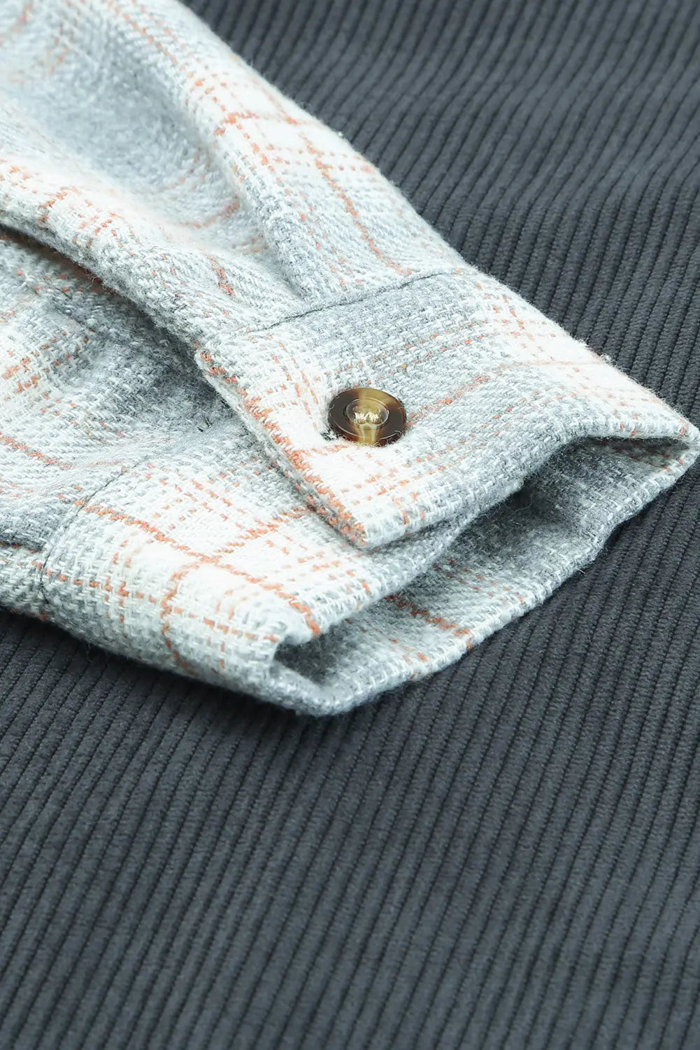 Grey Plaid Colour Block Button-up Oversize Corduroy Shacket eAura