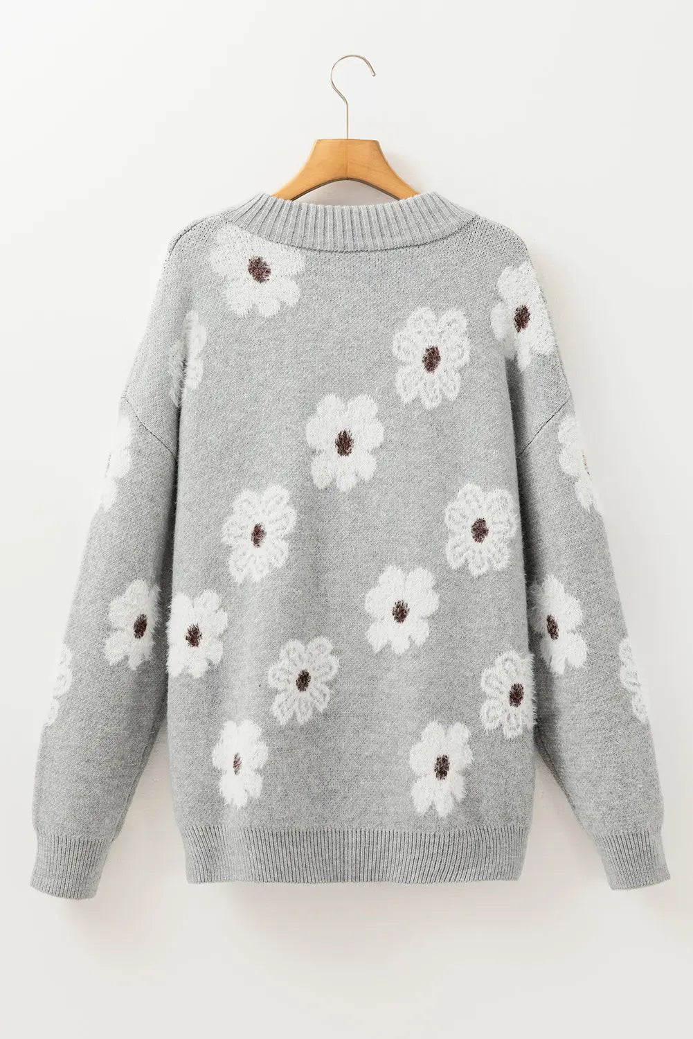 Grey Plus Size Embroidered Floral Pattern Half Zip Sweater Beagle Boutique Fashion Outlet