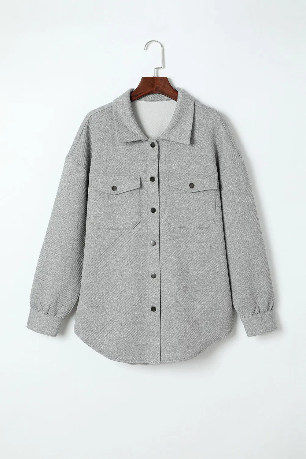 Grey Solid Textured Flap Pocket Buttoned Shacket - eAura