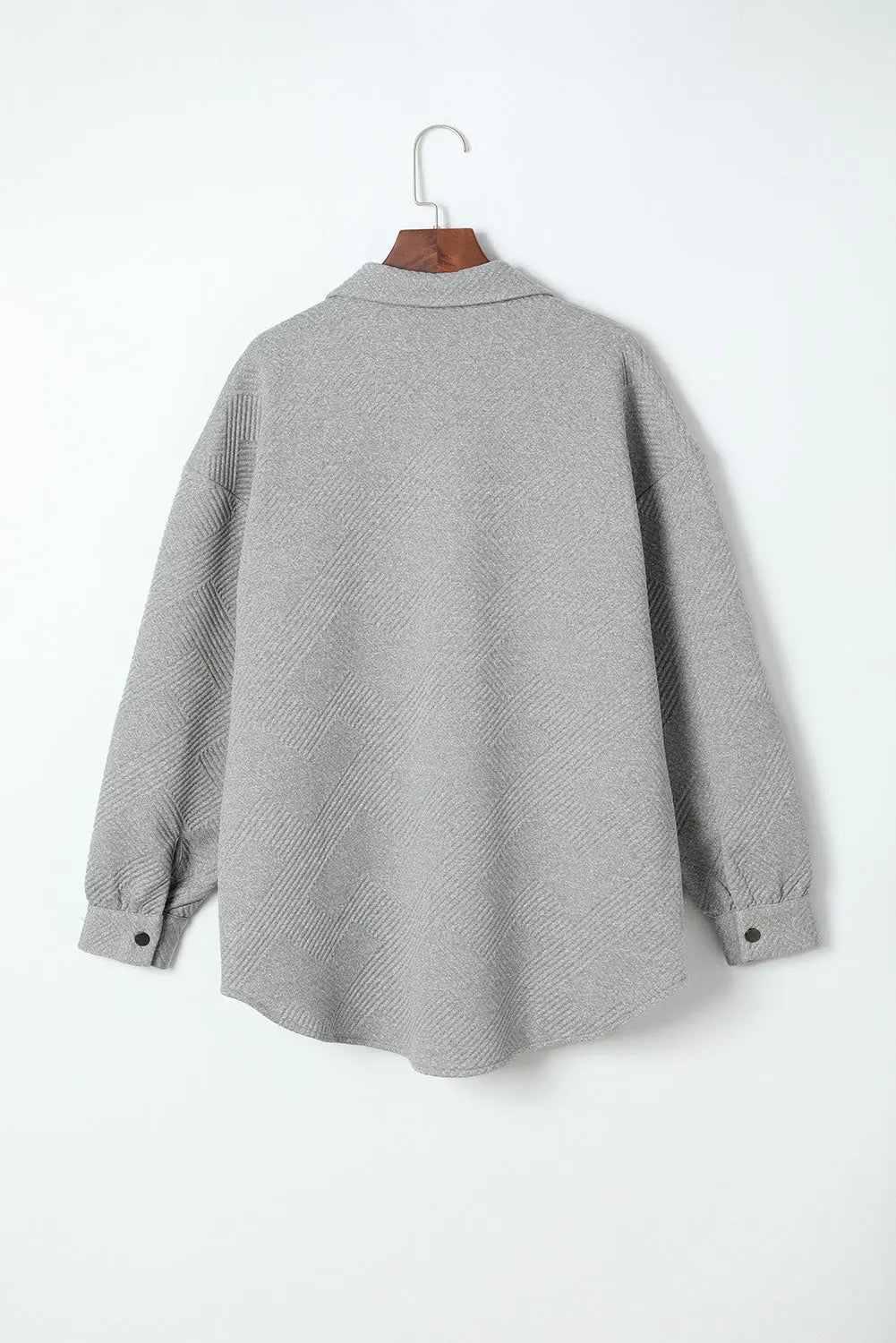 Grey Solid Textured Flap Pocket Buttoned Shacket - eAura