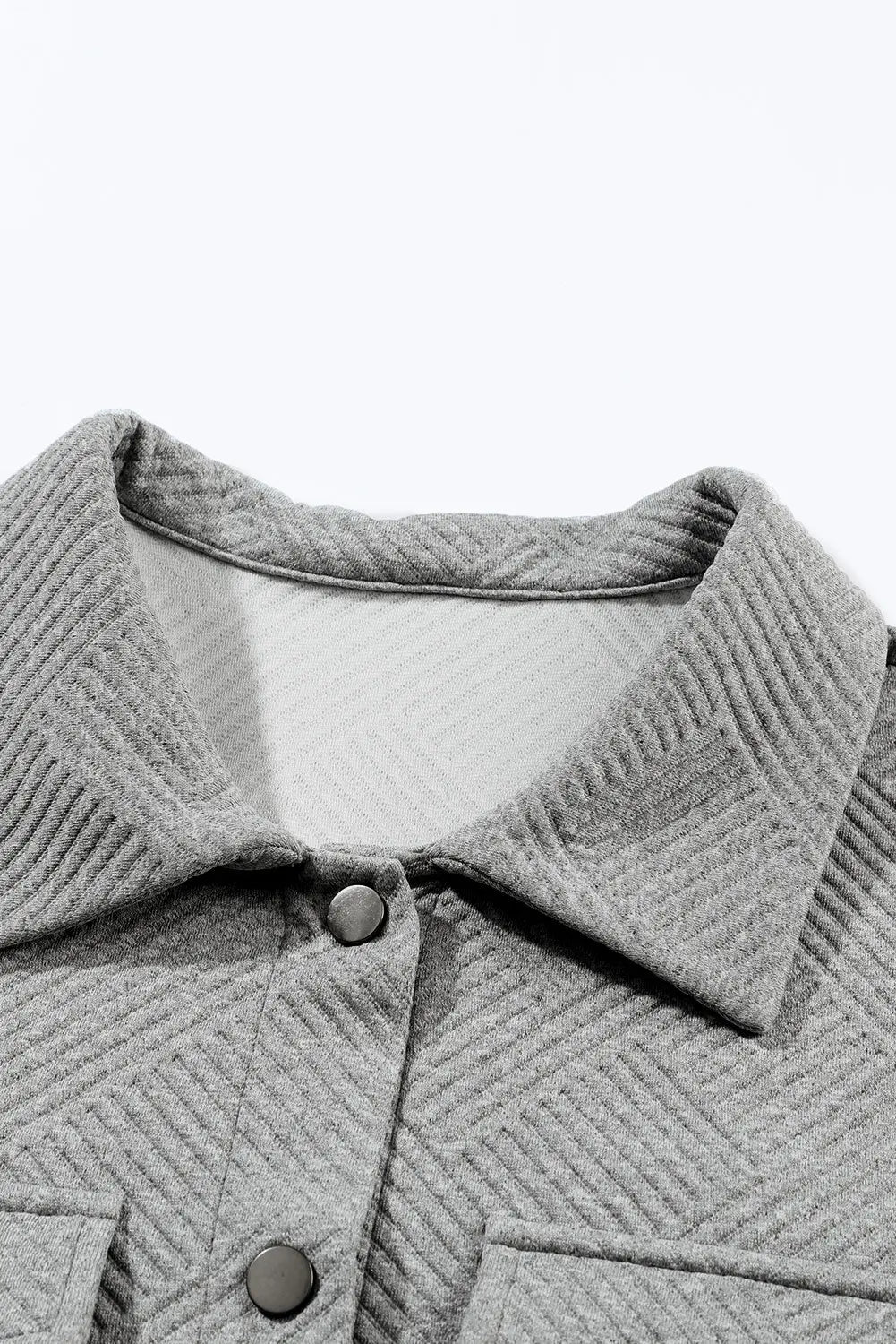 Grey Solid Textured Flap Pocket Buttoned Shacket - eAura