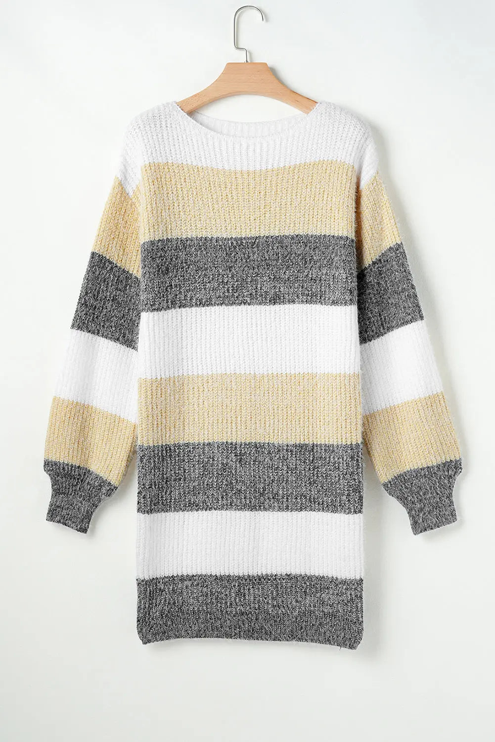 Grey Stripe Colourblock Bubble Sleeve Drop Shoulder Sweater Dress eAura