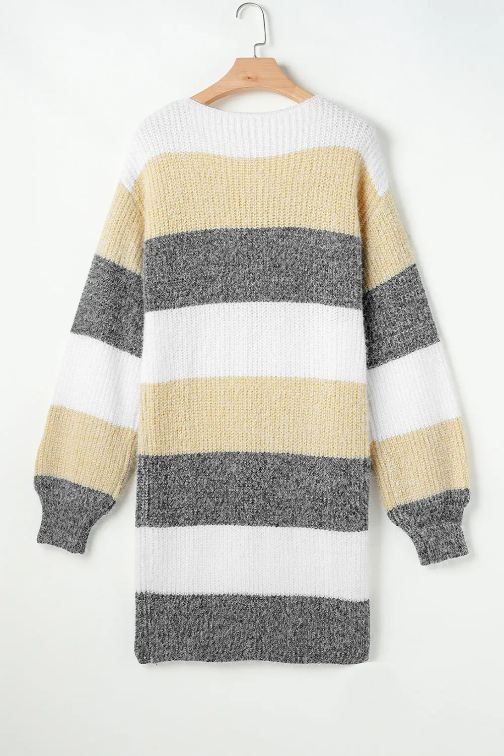 Grey Stripe Colourblock Bubble Sleeve Drop Shoulder Sweater Dress eAura