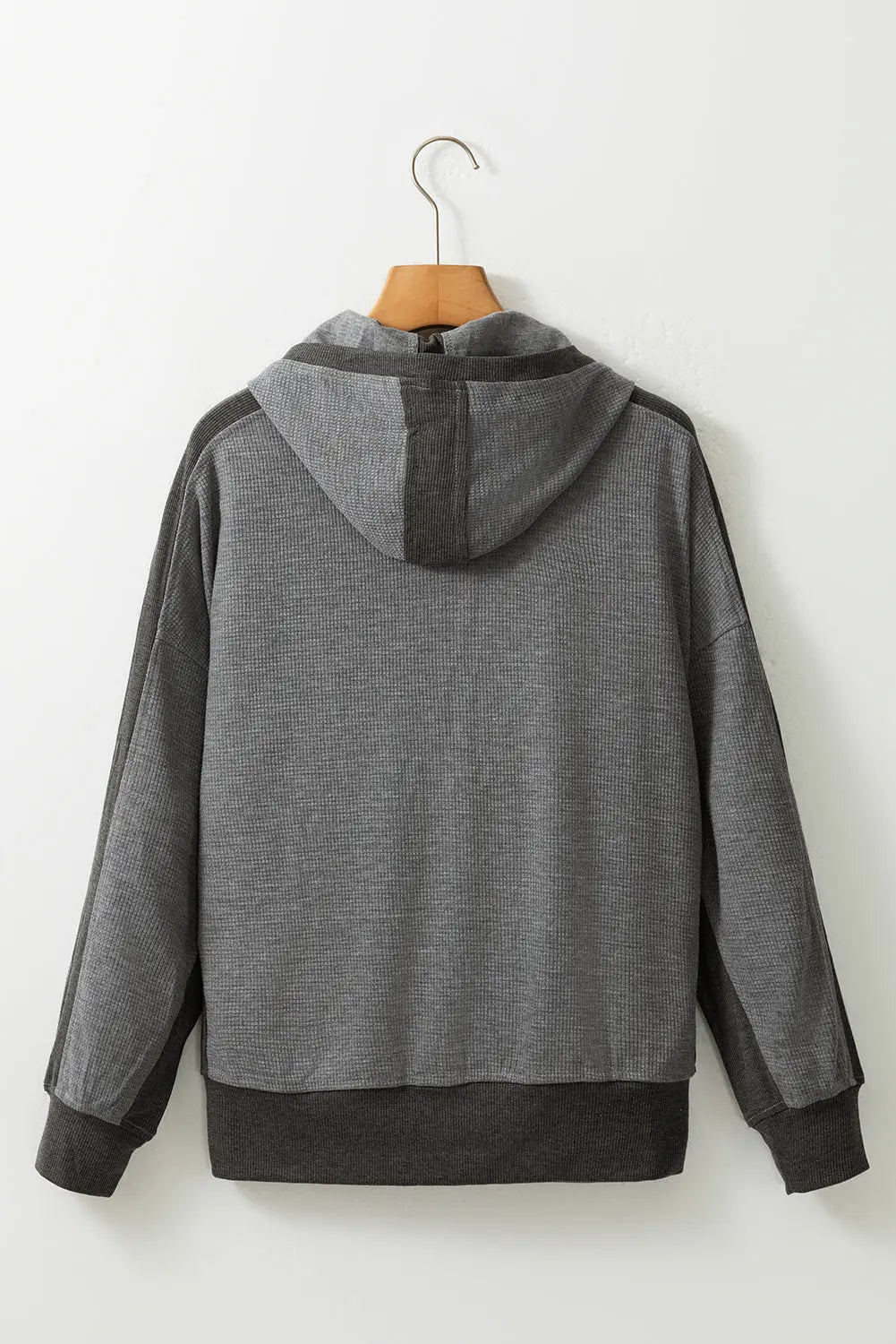 Grey Thermal Waffle Knit Full Zipper Hooded Jacket - eAura