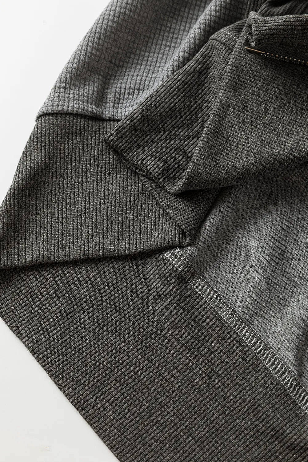 Grey Thermal Waffle Knit Full Zipper Hooded Jacket - eAura