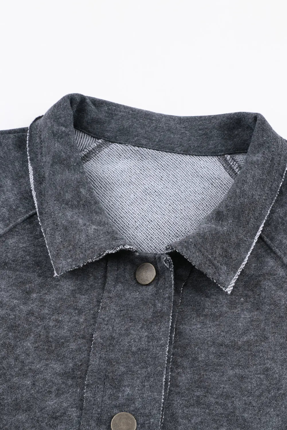 Grey Vintage Washed Flap Pocket Button Shacket - eAura