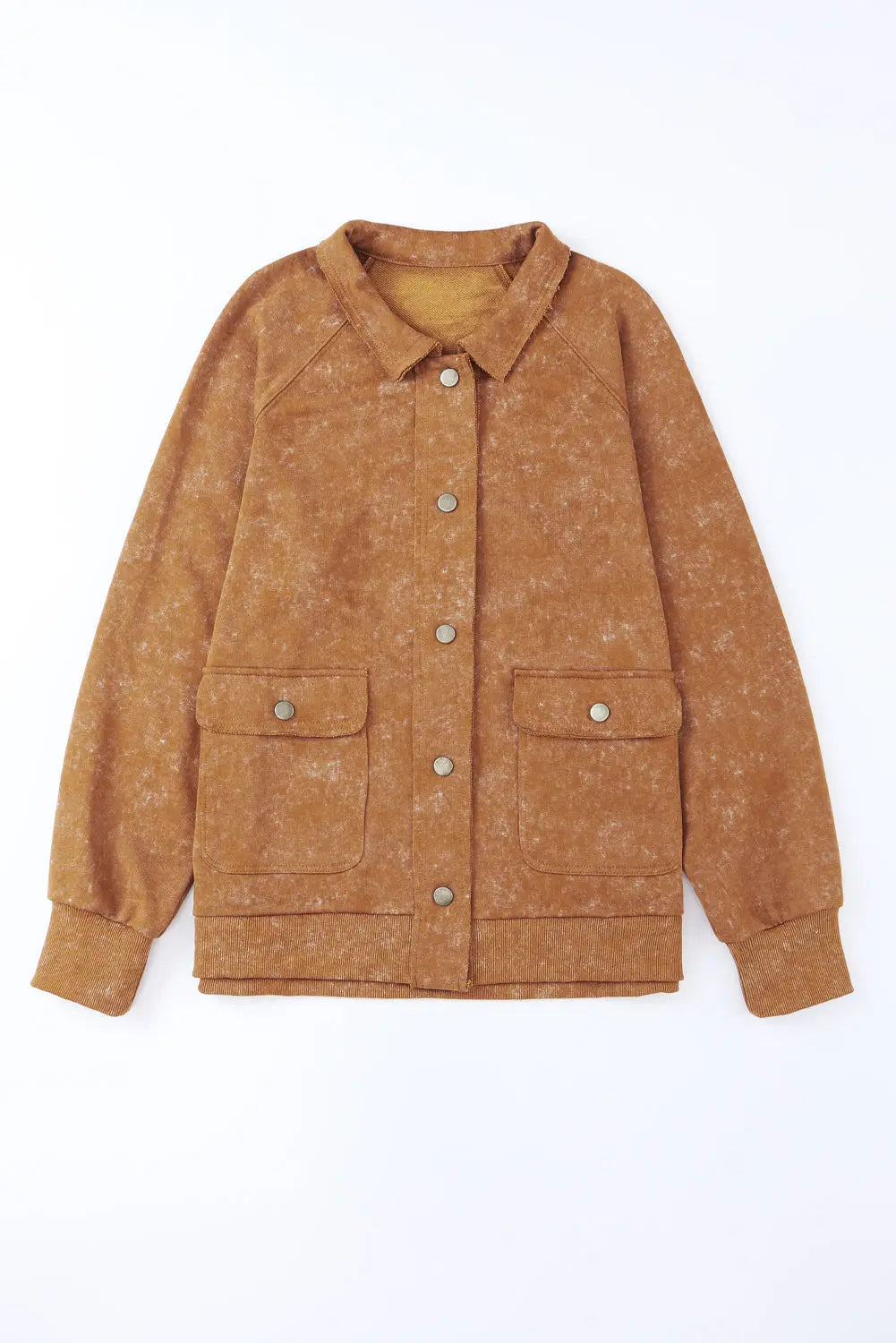 Grey Vintage Washed Flap Pocket Button Shacket - eAura