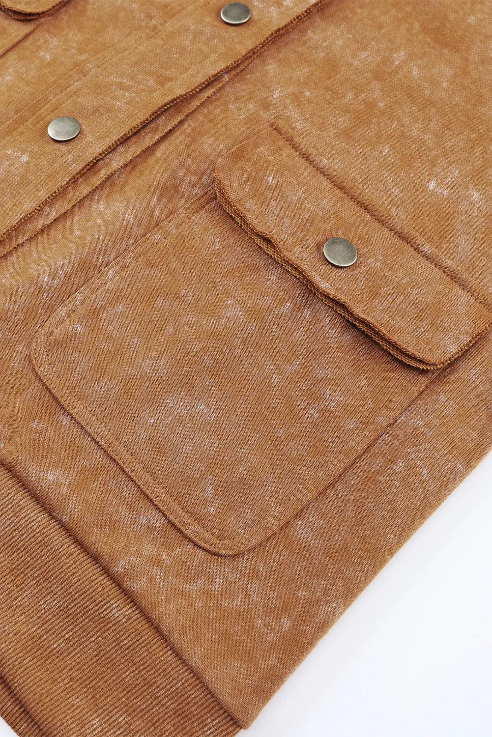 Grey Vintage Washed Flap Pocket Button Shacket - eAura