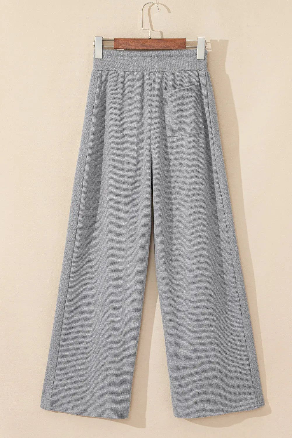 Grey Waffle Knit Drawstring High Waist Wide Leg Trousers Beagle Boutique Fashion Outlet