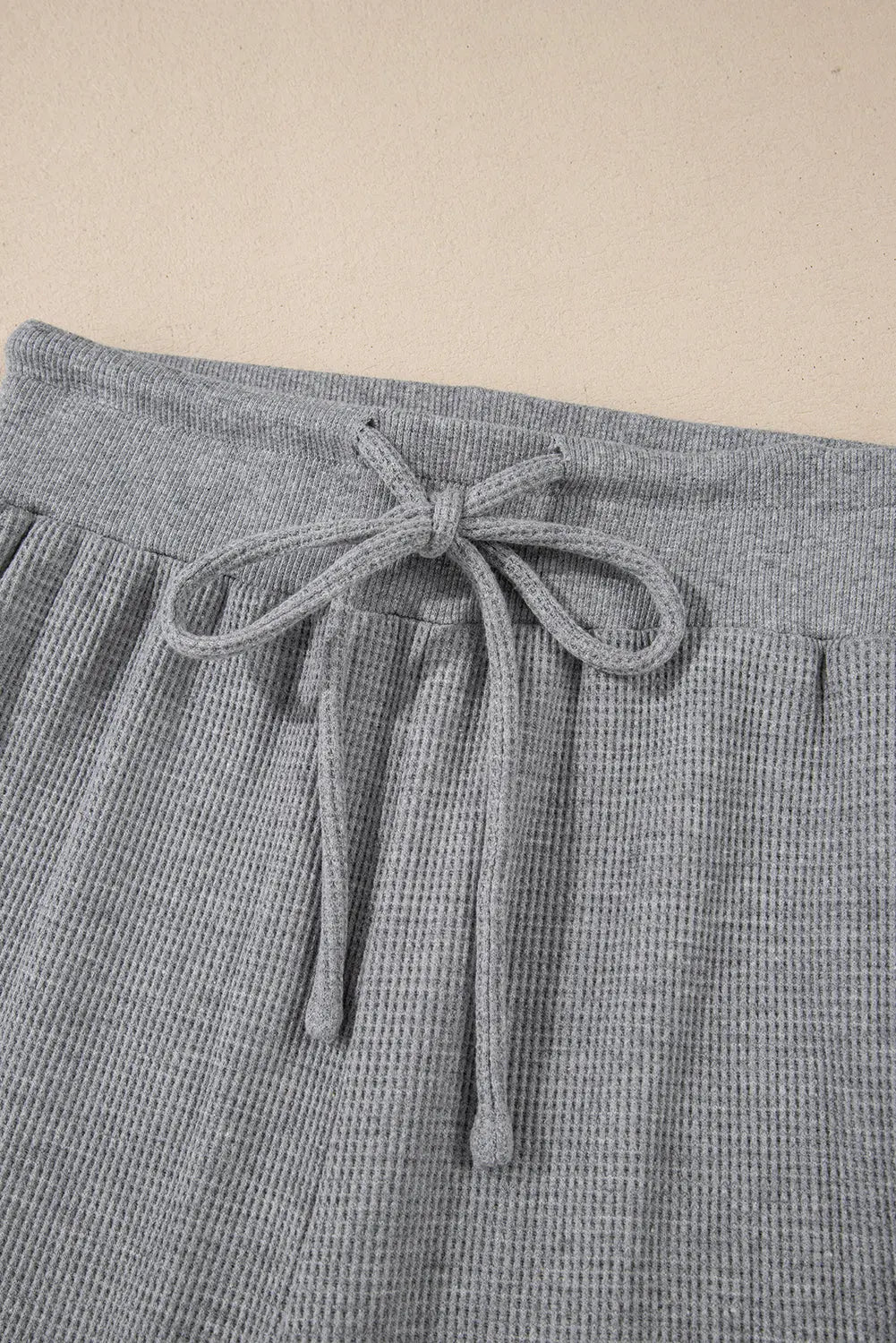 Grey Waffle Knit Drawstring High Waist Wide Leg Trousers Beagle Boutique Fashion Outlet