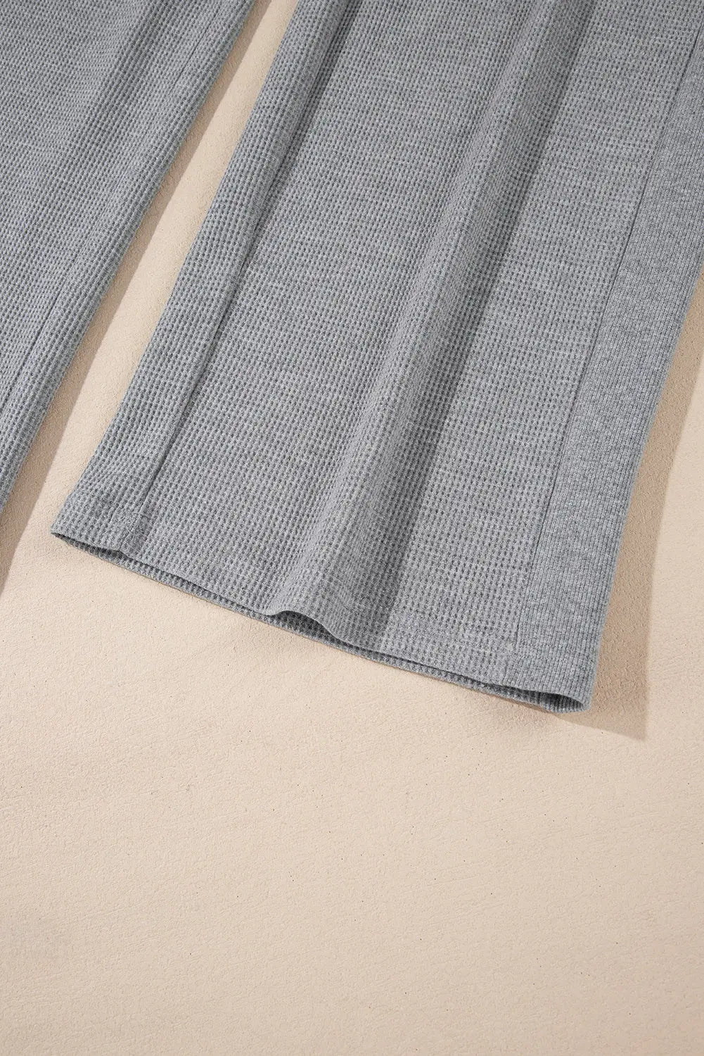 Grey Waffle Knit Drawstring High Waist Wide Leg Trousers Beagle Boutique Fashion Outlet