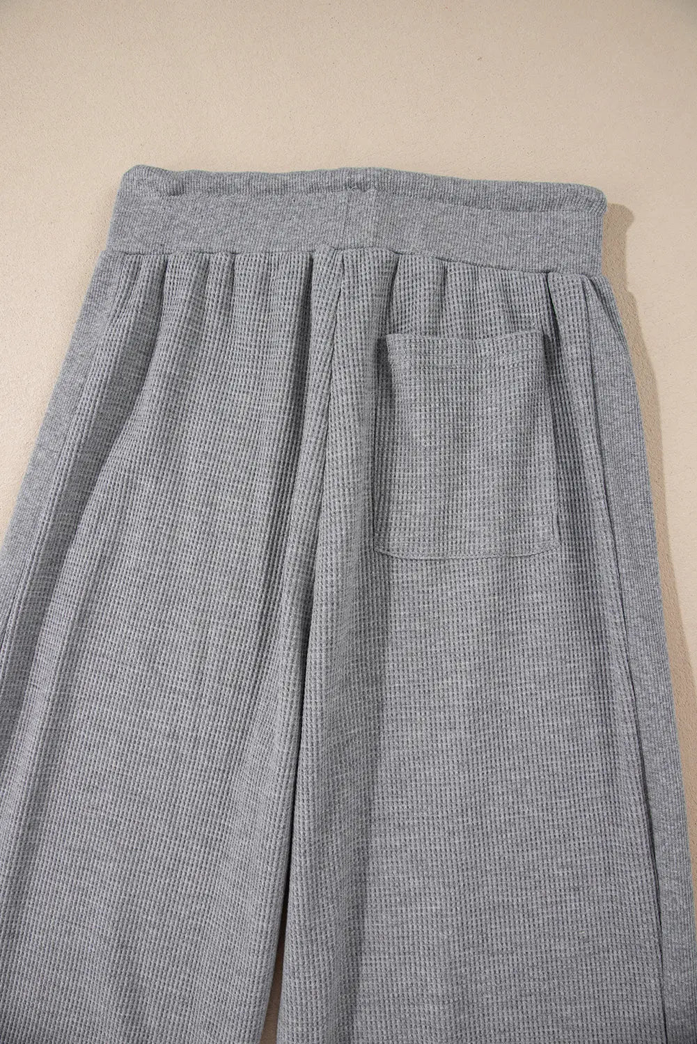Grey Waffle Knit Drawstring High Waist Wide Leg Trousers Beagle Boutique Fashion Outlet