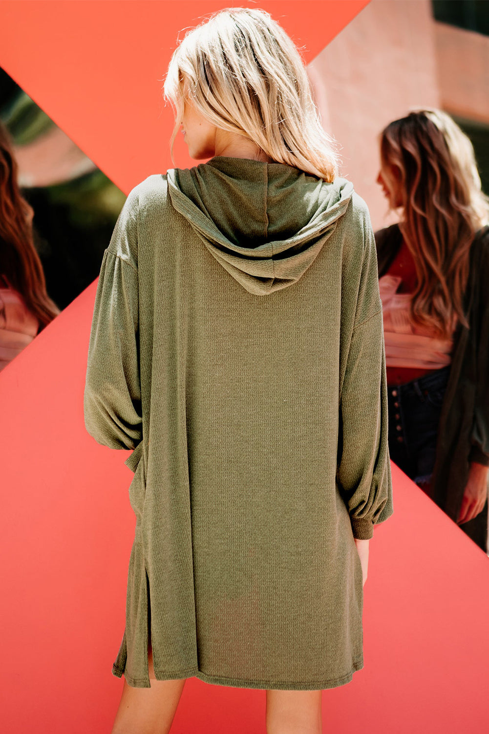 Guacamole Green Hooded Side Split Open Kimono with Pocket - eAura