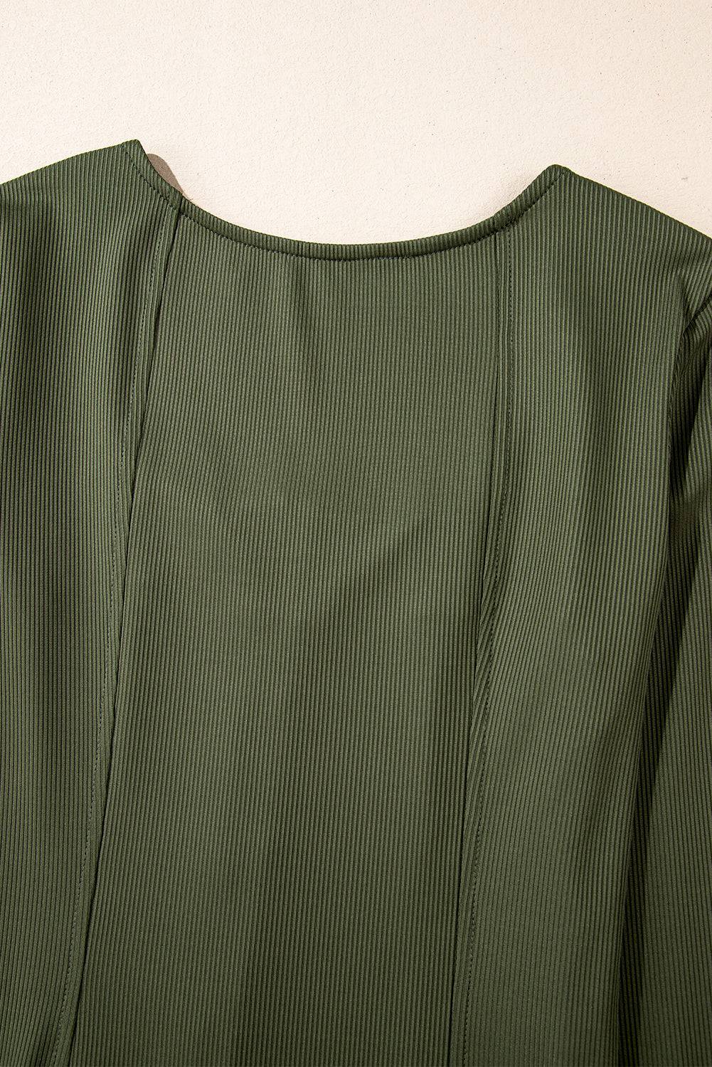 Guacamole Green Rib Knit Square Neck Buttoned Long Sleeve Mini Dress - BB Fashion Outlet