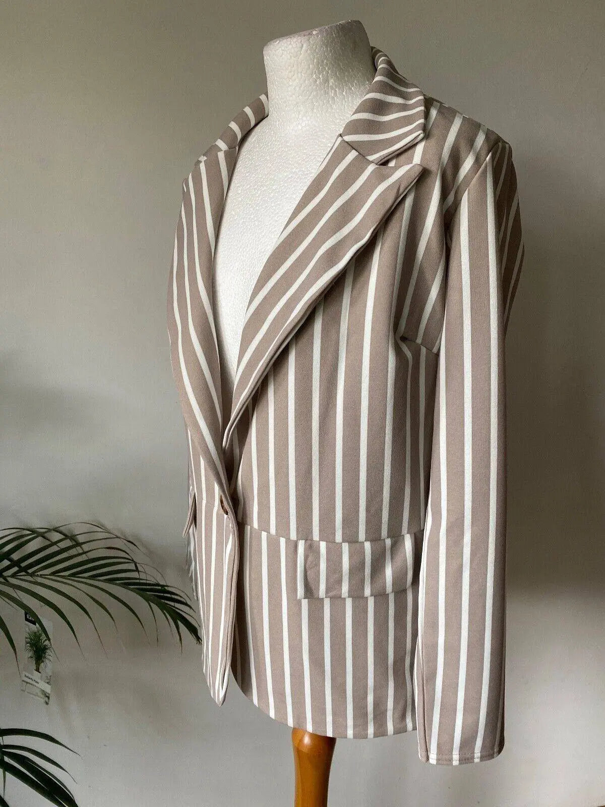 I Saw It First Pinstripe Oversized Longline Blazer Size 6 Stone - BB Fashion Outlet