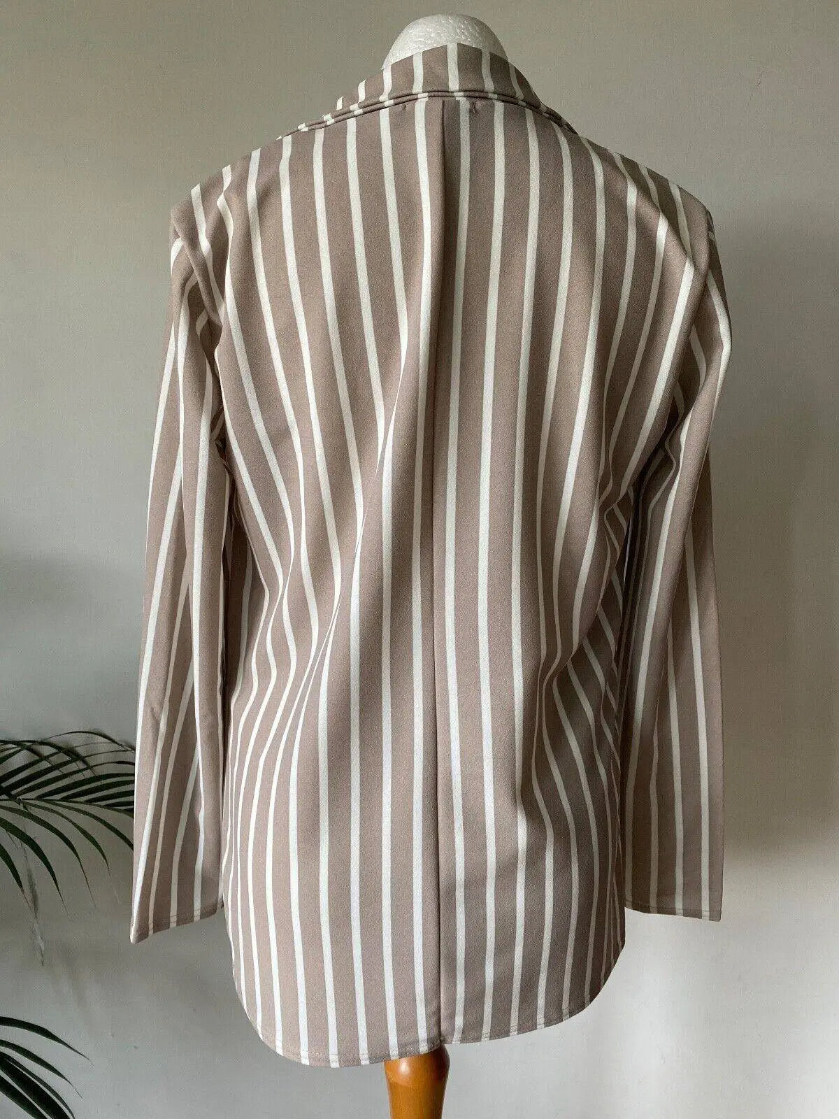 I Saw It First Pinstripe Oversized Longline Blazer Size 6 Stone - BB Fashion Outlet