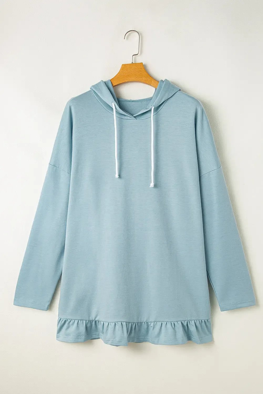 Shop Solid Colour Ruffled Hem Loose Fit Tunic Hoodie at eAura