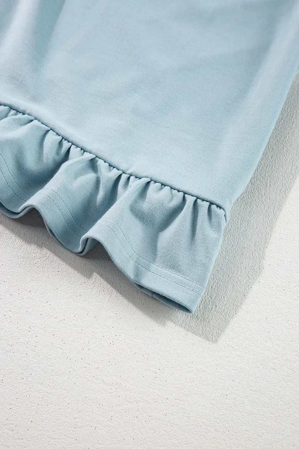 Iceland Blue Solid Ruffled Hem Loose Fit Tunic Hoodie Beagle Boutique Fashion Outlet