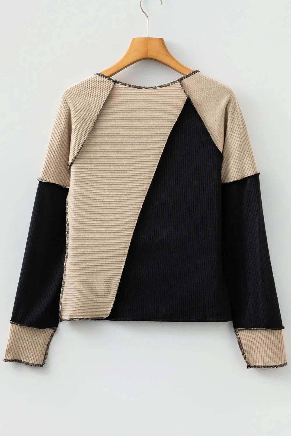 Irregular Colour Block Seaming Trim Rib Knit Top - eAura