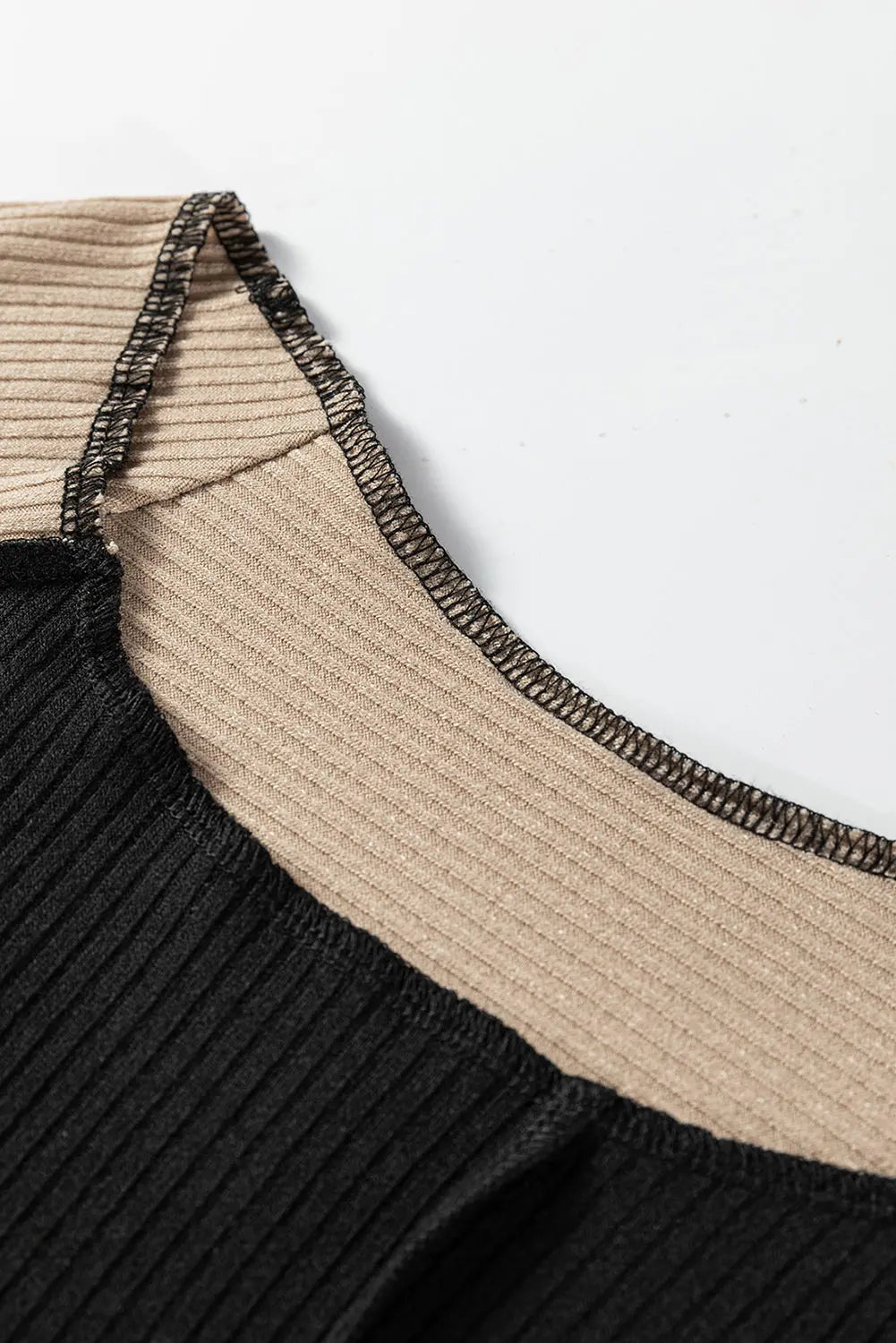 Irregular Colour Block Seaming Trim Rib Knit Top - eAura