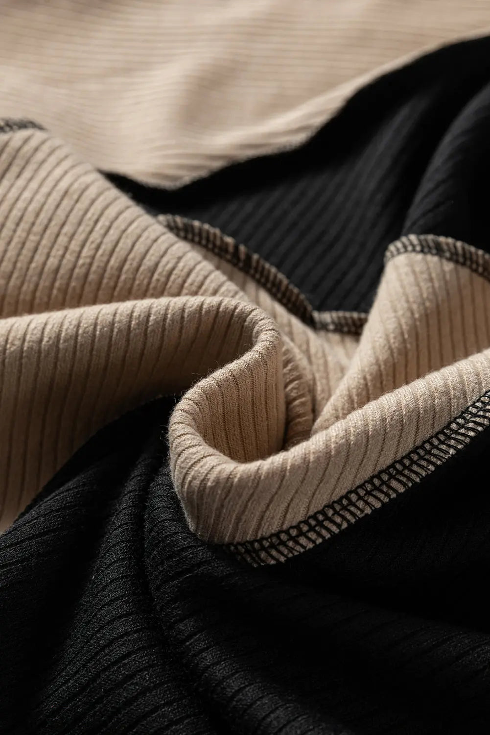 Irregular Colour Block Seaming Trim Rib Knit Top - eAura