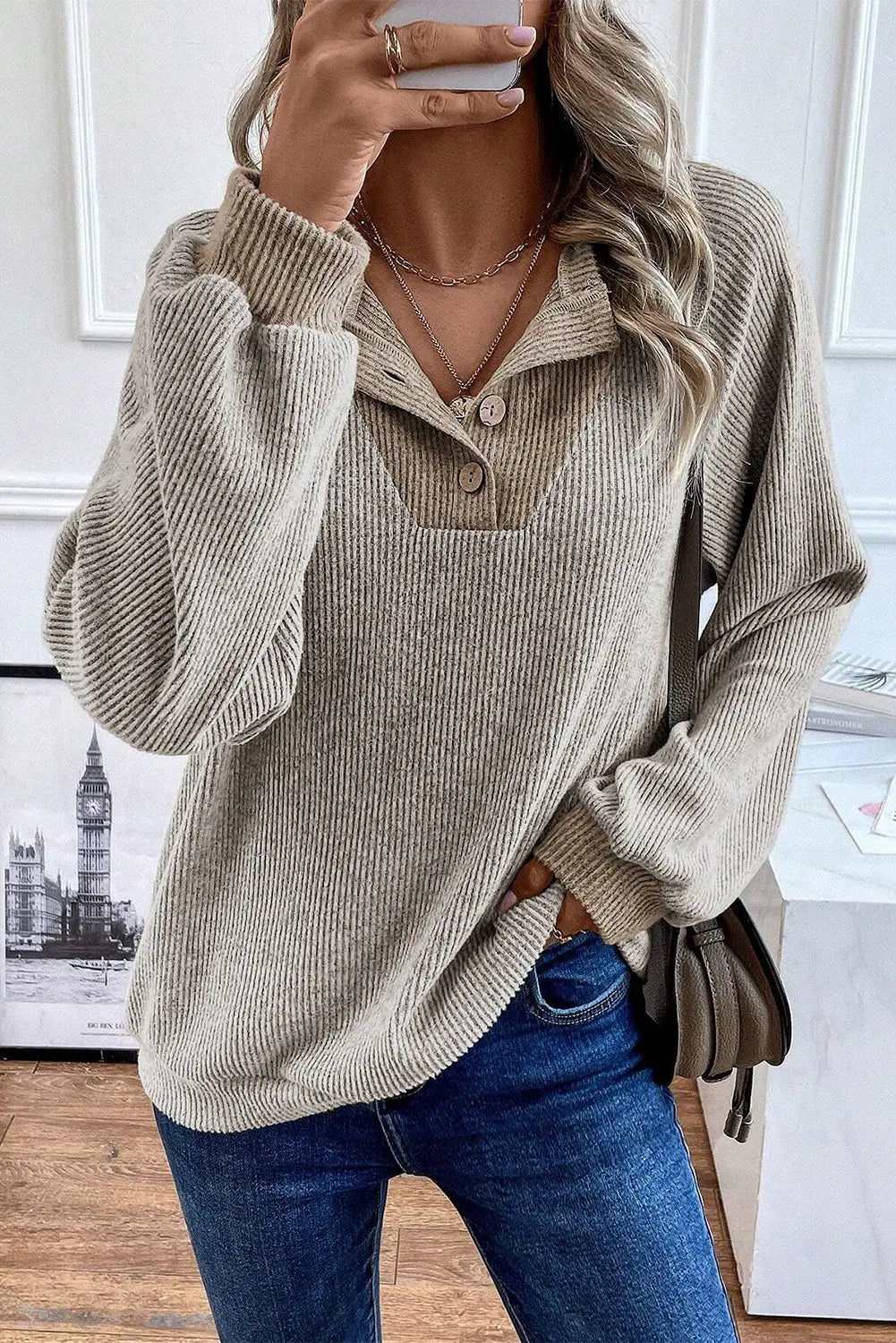 Jet Stream Colour Contrast Ribbed Loose Fit Long Sleeve Top eAura
