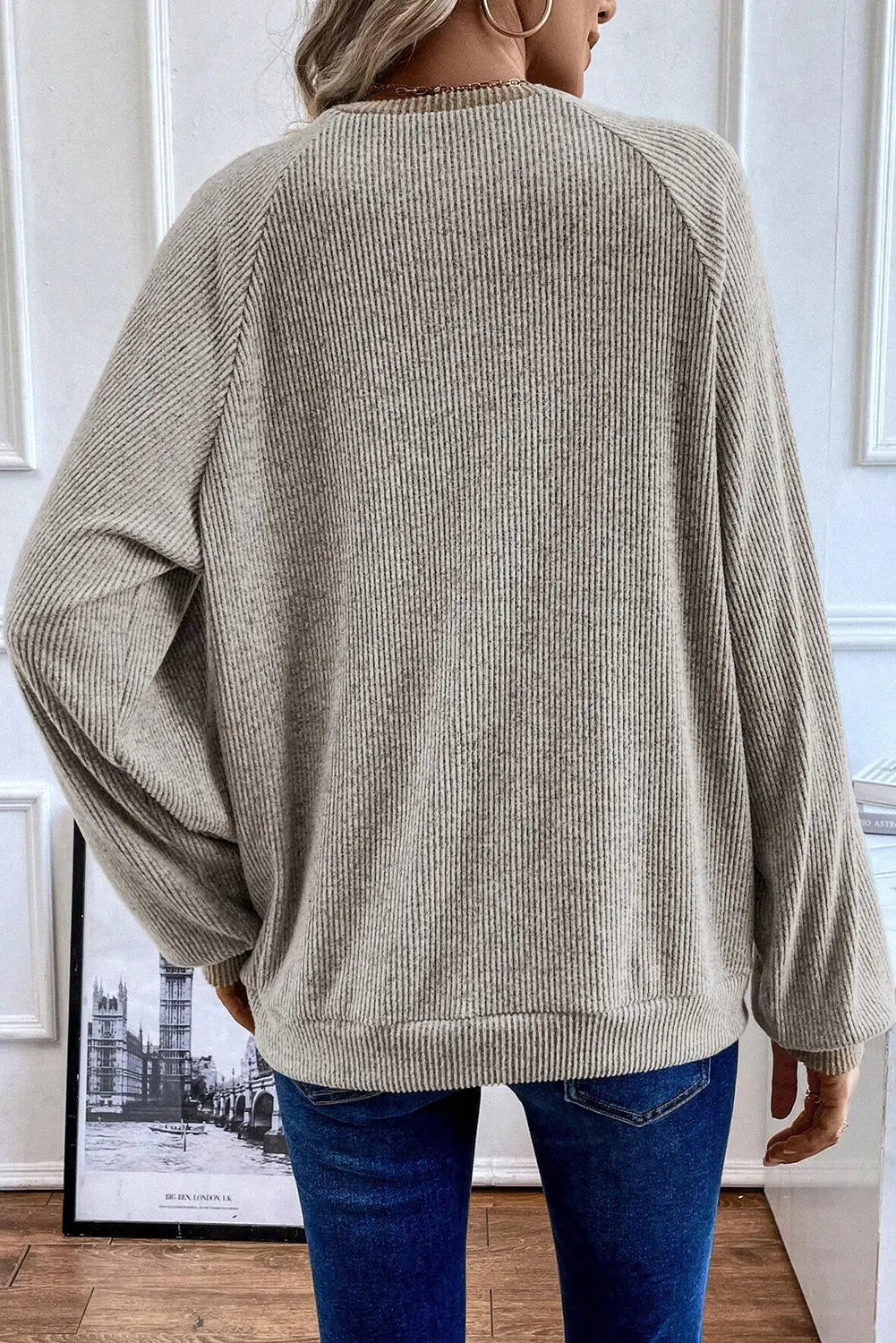 Jet Stream Colour Contrast Ribbed Loose Fit Long Sleeve Top eAura