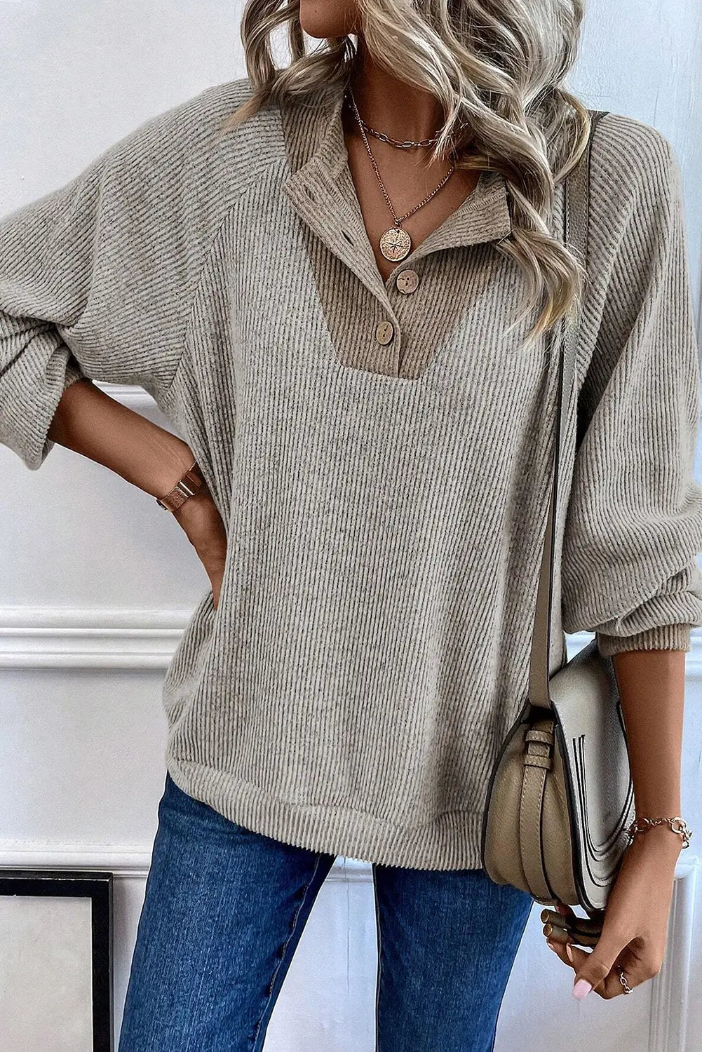 Jet Stream Colour Contrast Ribbed Loose Fit Long Sleeve Top eAura