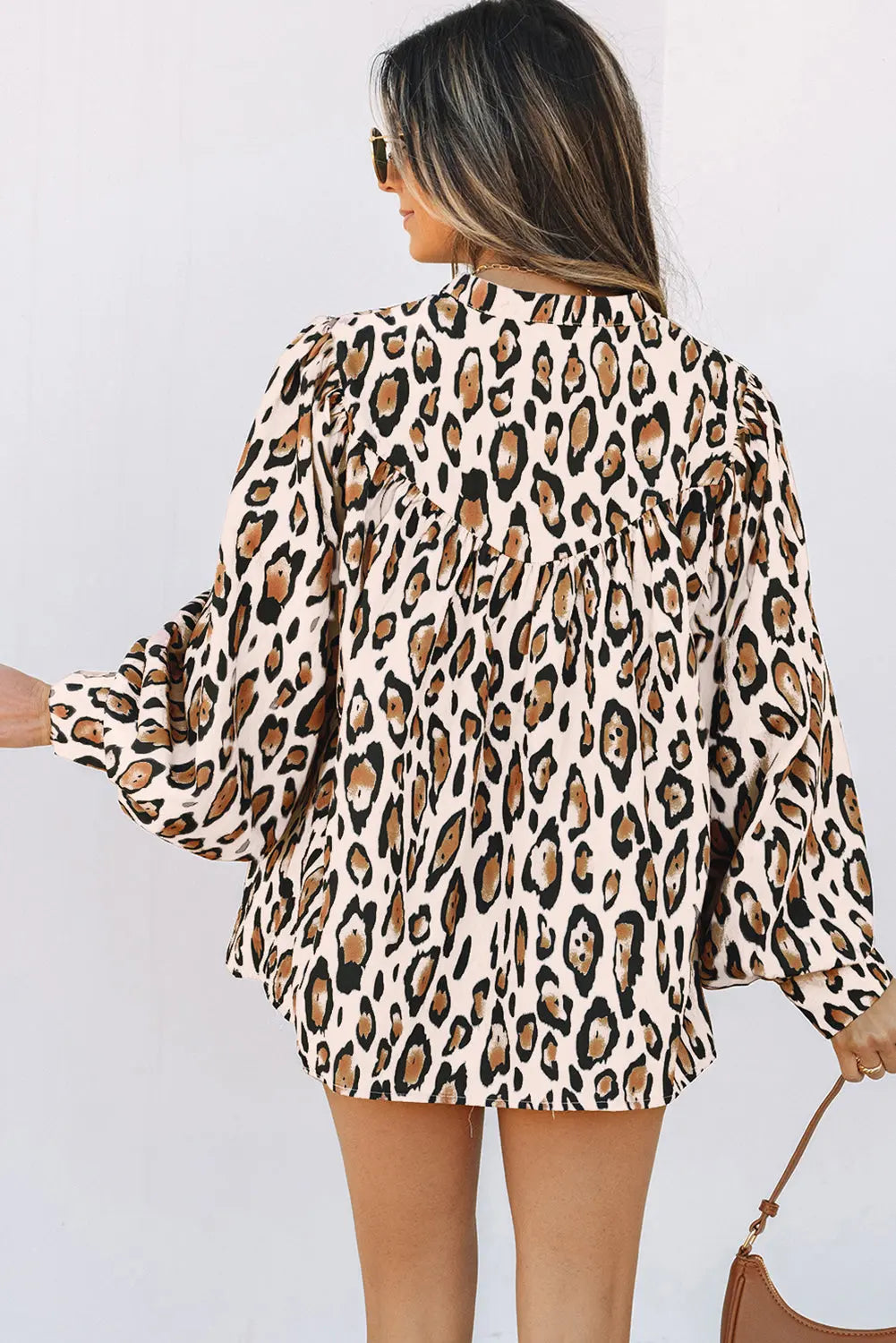 Jet Stream Oversized Leopard Print Balloon Sleeve Casual Shirt - eAura