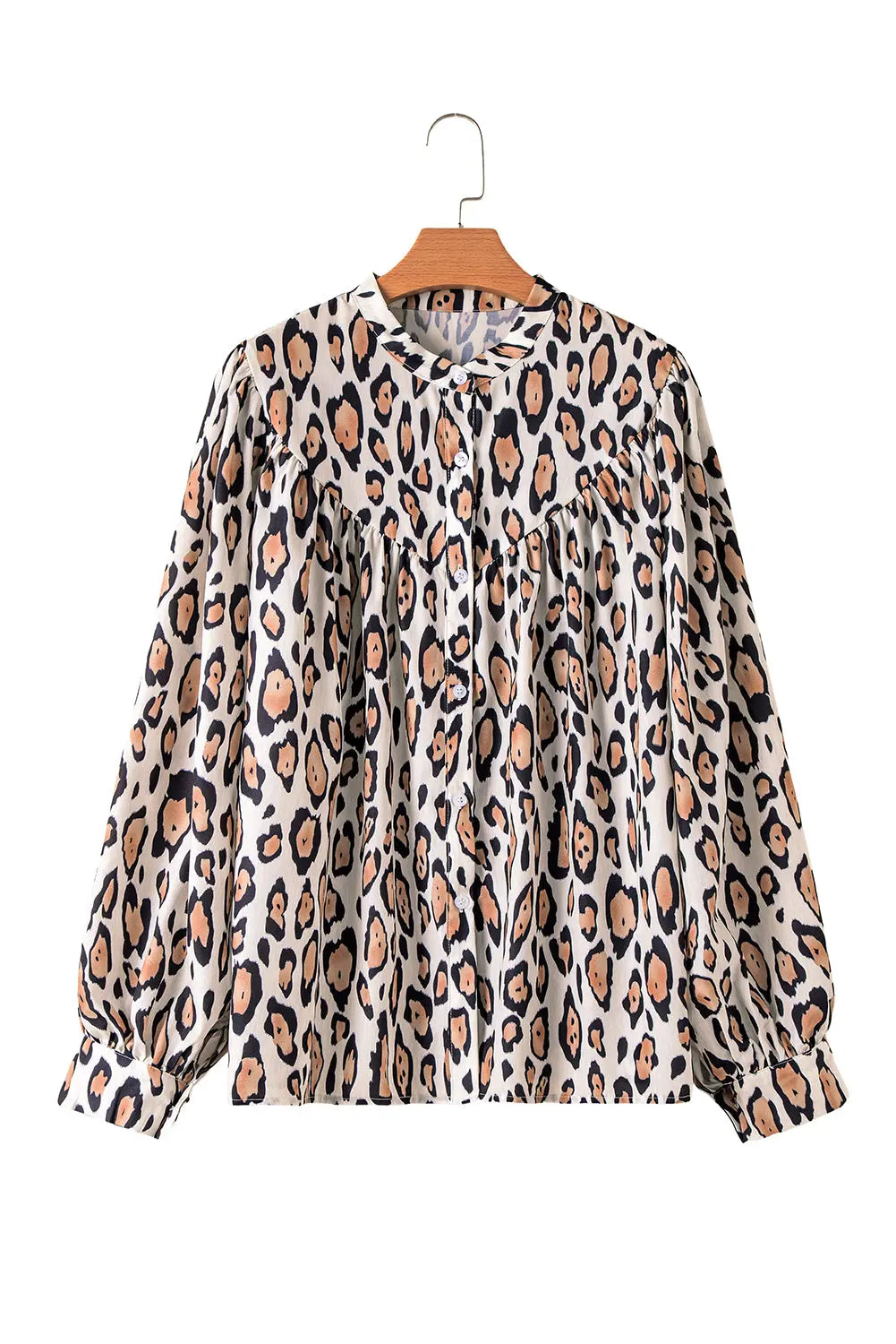 Jet Stream Oversized Leopard Print Balloon Sleeve Casual Shirt - eAura