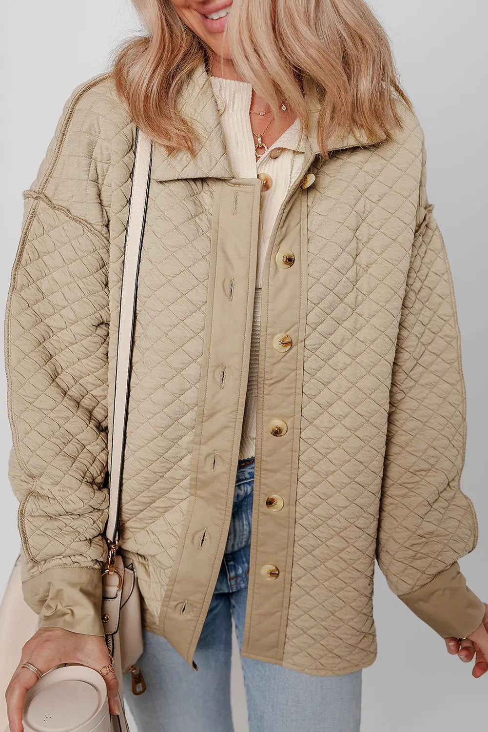 Jet Stream Solid Colour Quilted Puffer Buttoned Shacket - eAura