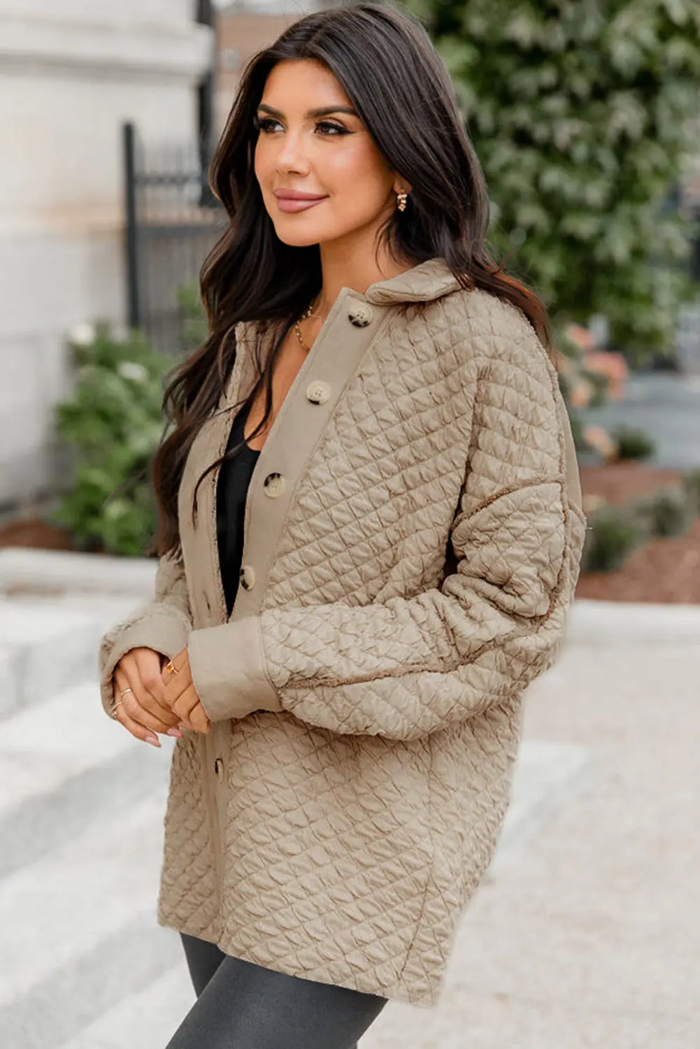 Jet Stream Solid Colour Quilted Puffer Buttoned Shacket - eAura