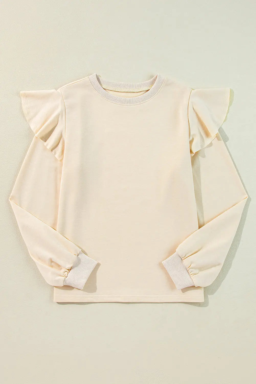Jet Stream Solid Colour Ruffled Shoulder Long Sleeve Blouse eAura