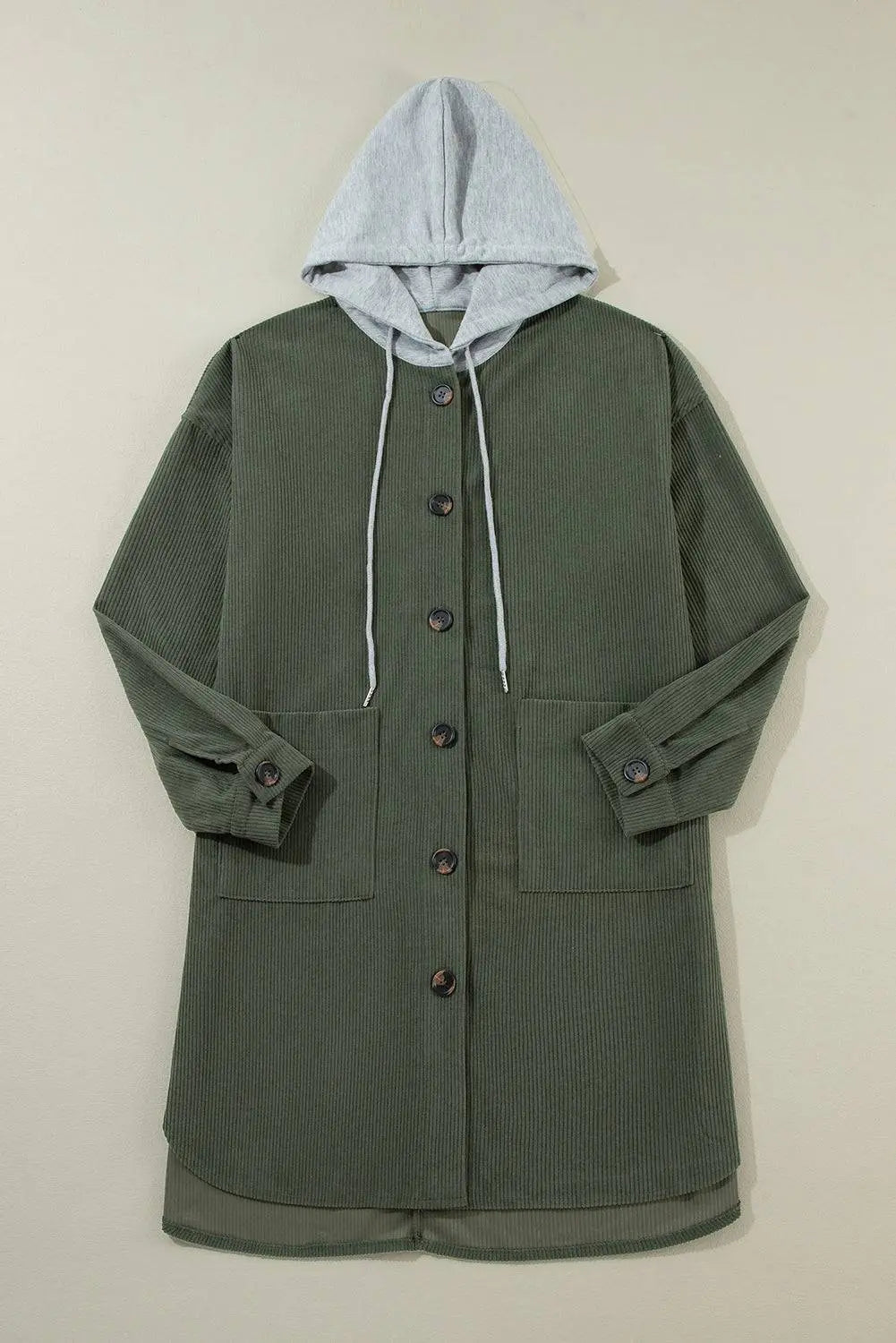 Jungle Green Oversized Corduroy Contrast Hooded Shacket - BB Fashion Outlet