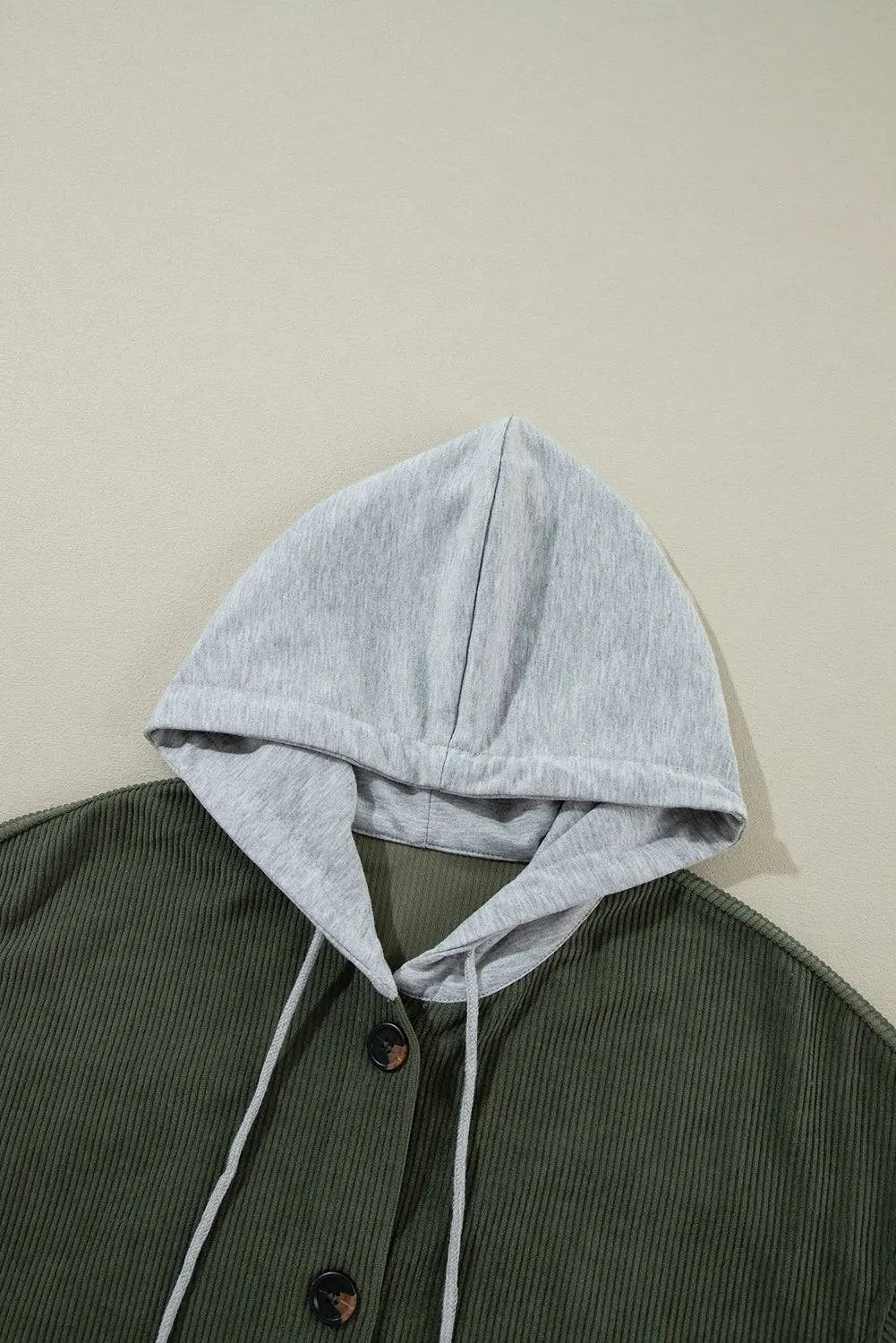 Jungle Green Oversized Corduroy Contrast Hooded Shacket - BB Fashion Outlet