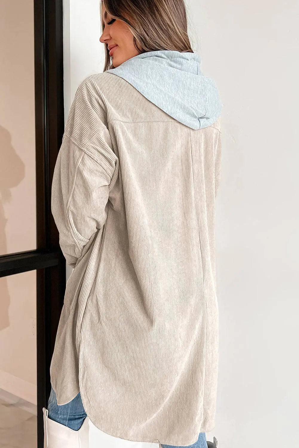 Jungle Green Oversized Corduroy Contrast Hooded Shacket - BB Fashion Outlet