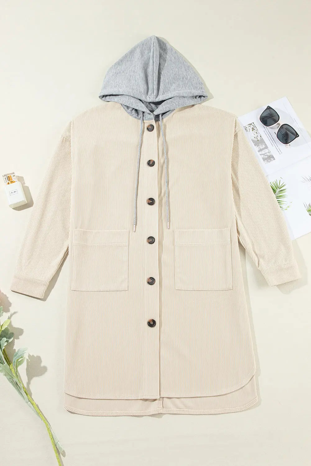 Jungle Green Oversized Corduroy Contrast Hooded Shacket - BB Fashion Outlet