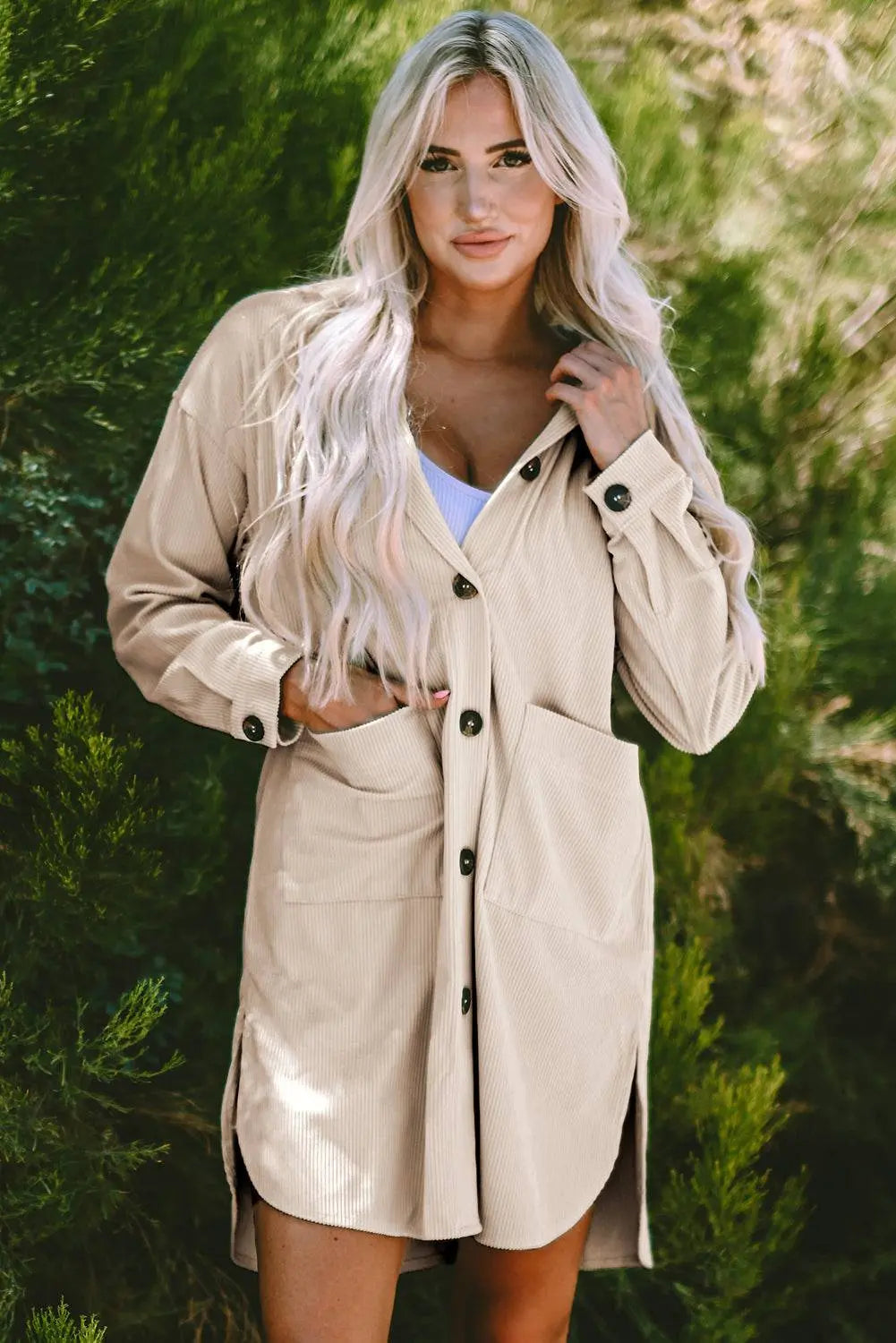 Jungle Green Oversized Corduroy Contrast Hooded Shacket - BB Fashion Outlet