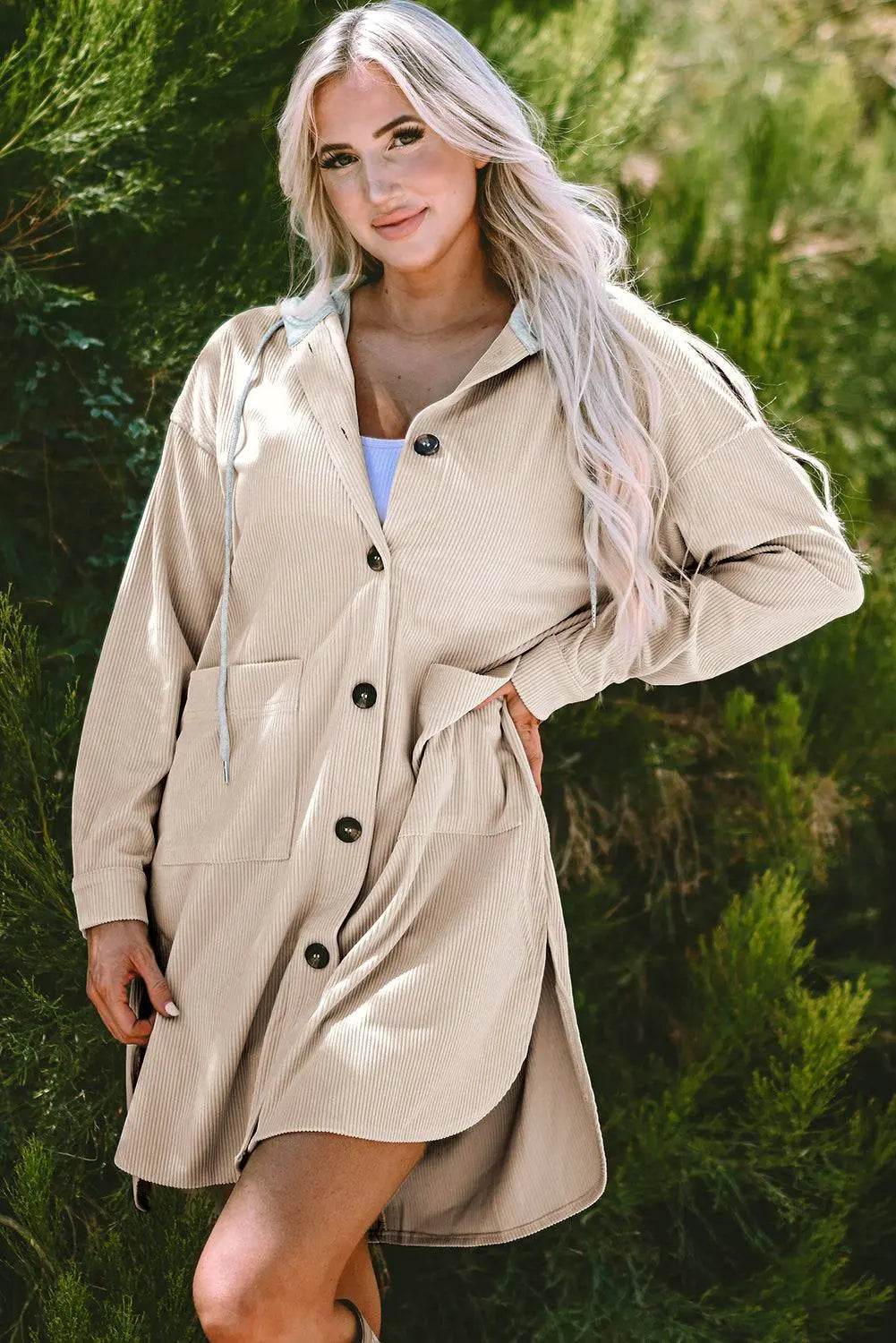 Jungle Green Oversized Corduroy Contrast Hooded Shacket - BB Fashion Outlet